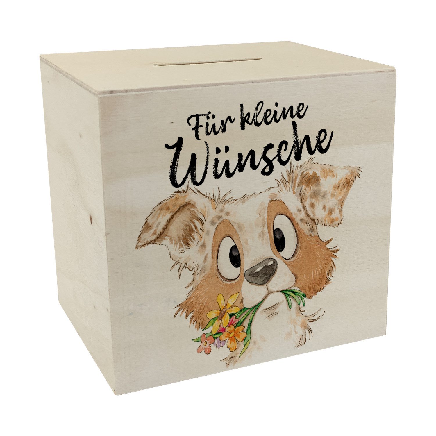 Spardose Hund Spardose aus Holz mit Spruch Für kleine Wünsche