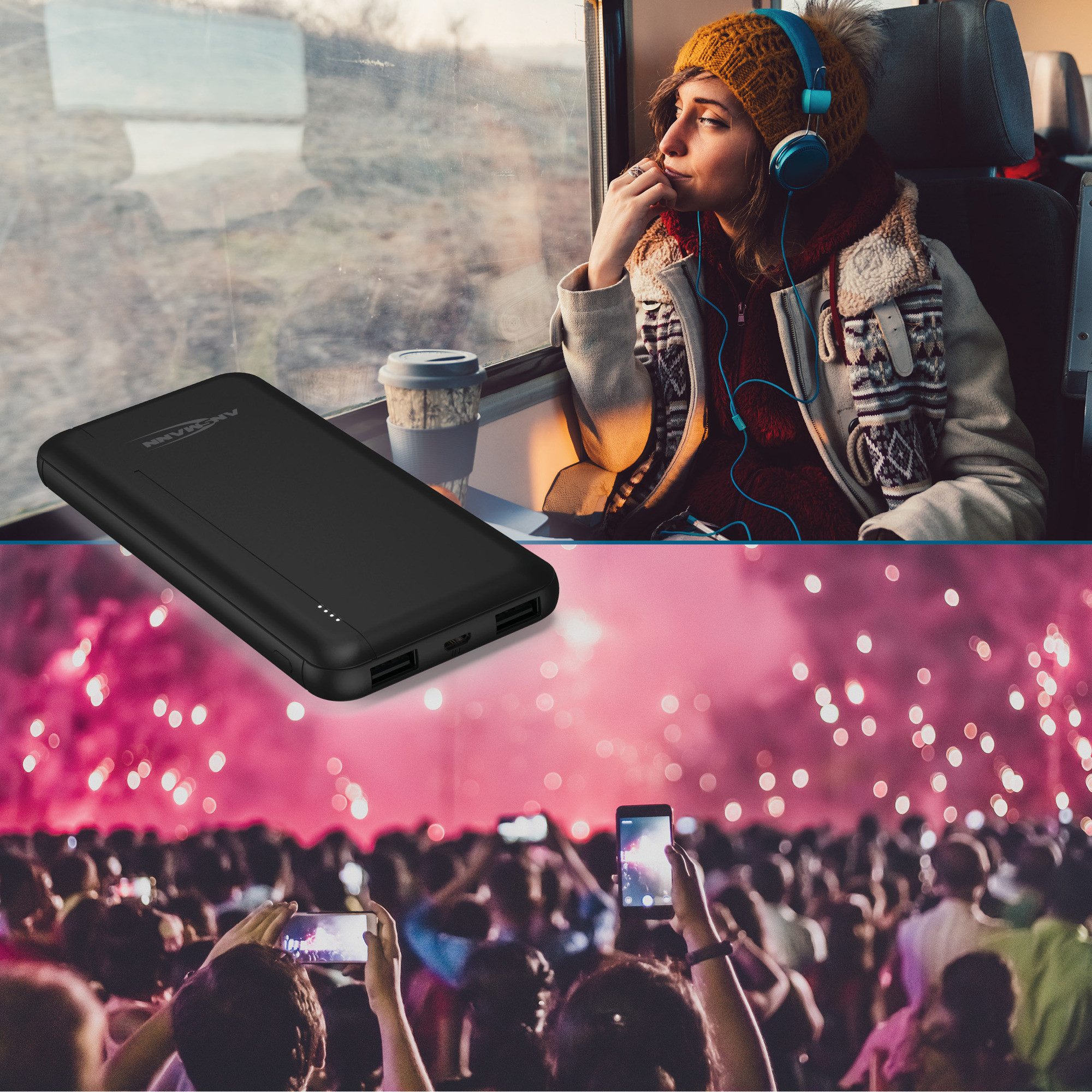 ANSMANN AG Powerbank 10000mAh - Power Bank 2 USB Ports & LED Statusanzeige Powerbank 10000 mAh (3.7 V)