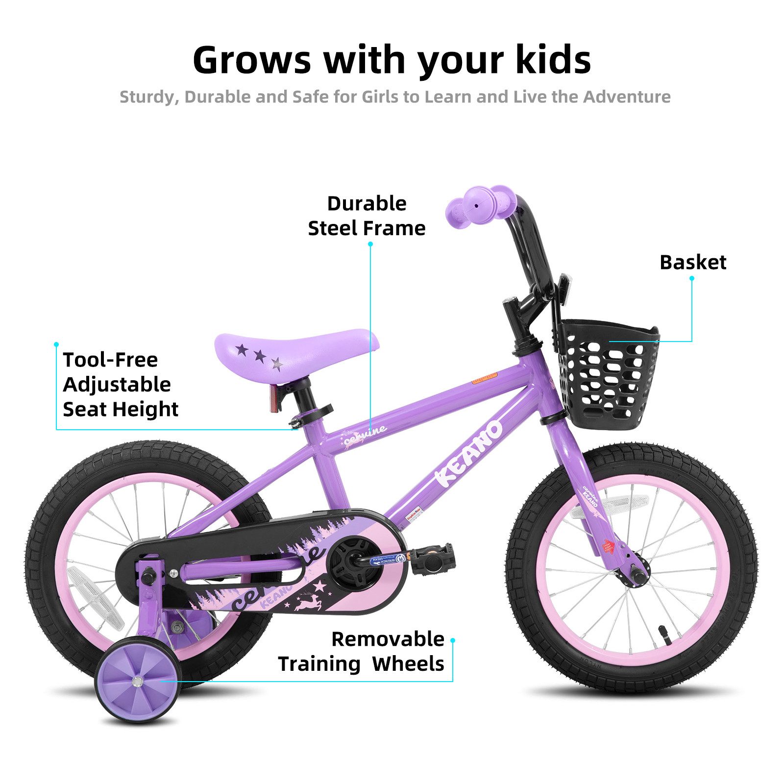 JOYSTAR Kinderfahrrad 14/16 Zoll fahrrad für 3-8 Jahre Jungen,Mädchen,Geschenke für Kinder, Mit Stützrädern, Korb, geschlossenem Kettenschutz und bunten Graffitis