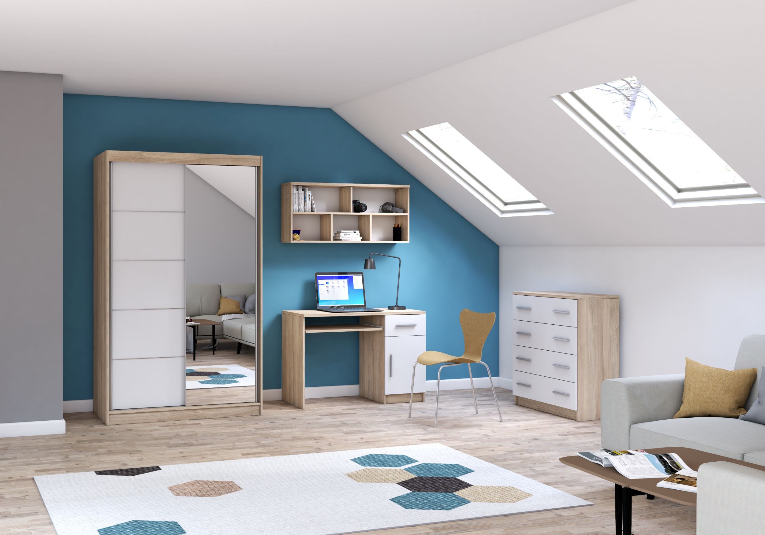 Jugendzimmer-Set Tavilo in Eiche Sonoma mit Weiß