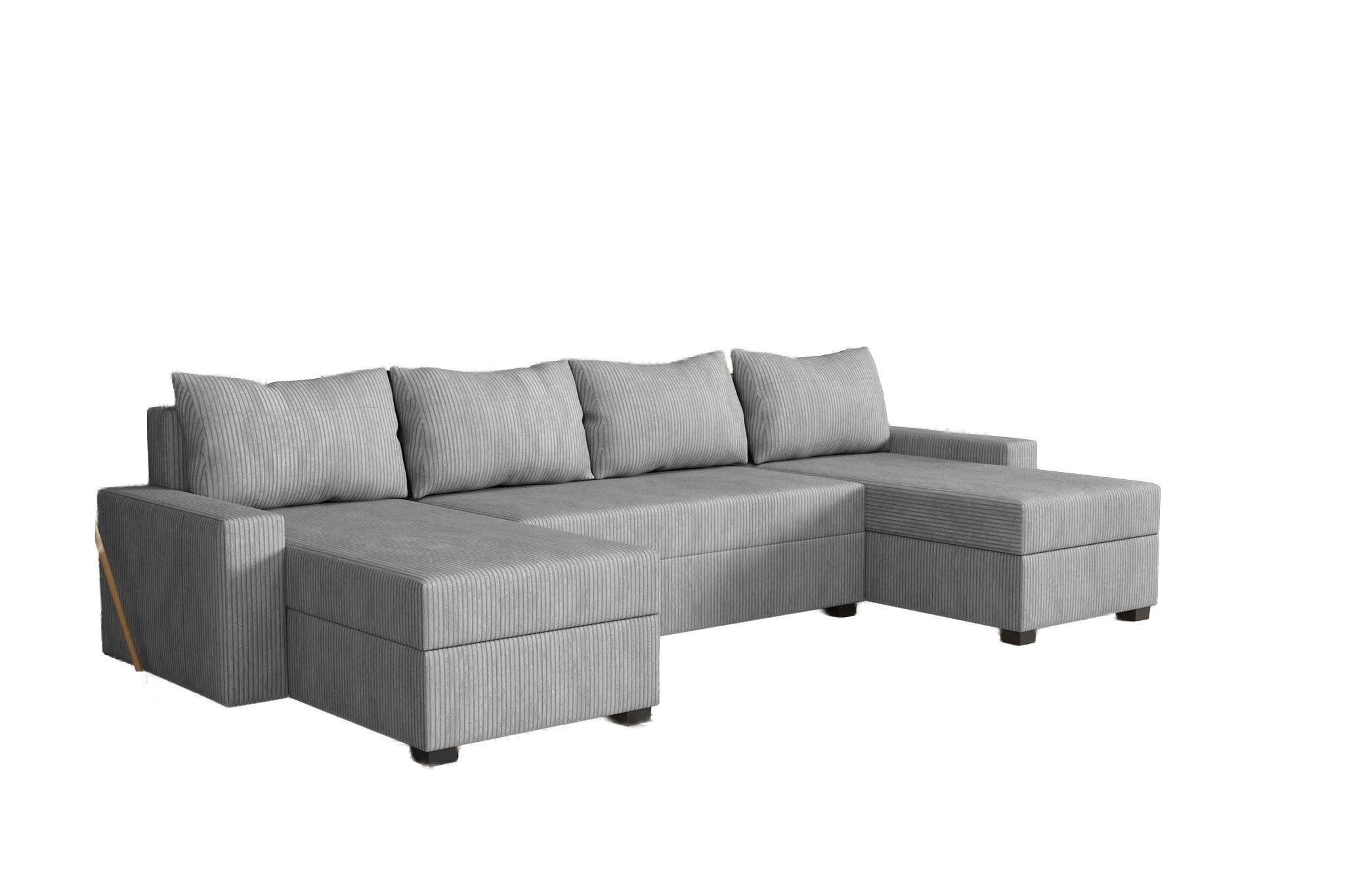 Fun Möbel Wohnlandschaft Sofa AGNETA LUX Velourstoff Lincoln mit Schlaffunktion, inkl. 3 Bettkästen und 4 Rückenkissen, Rundumbezug