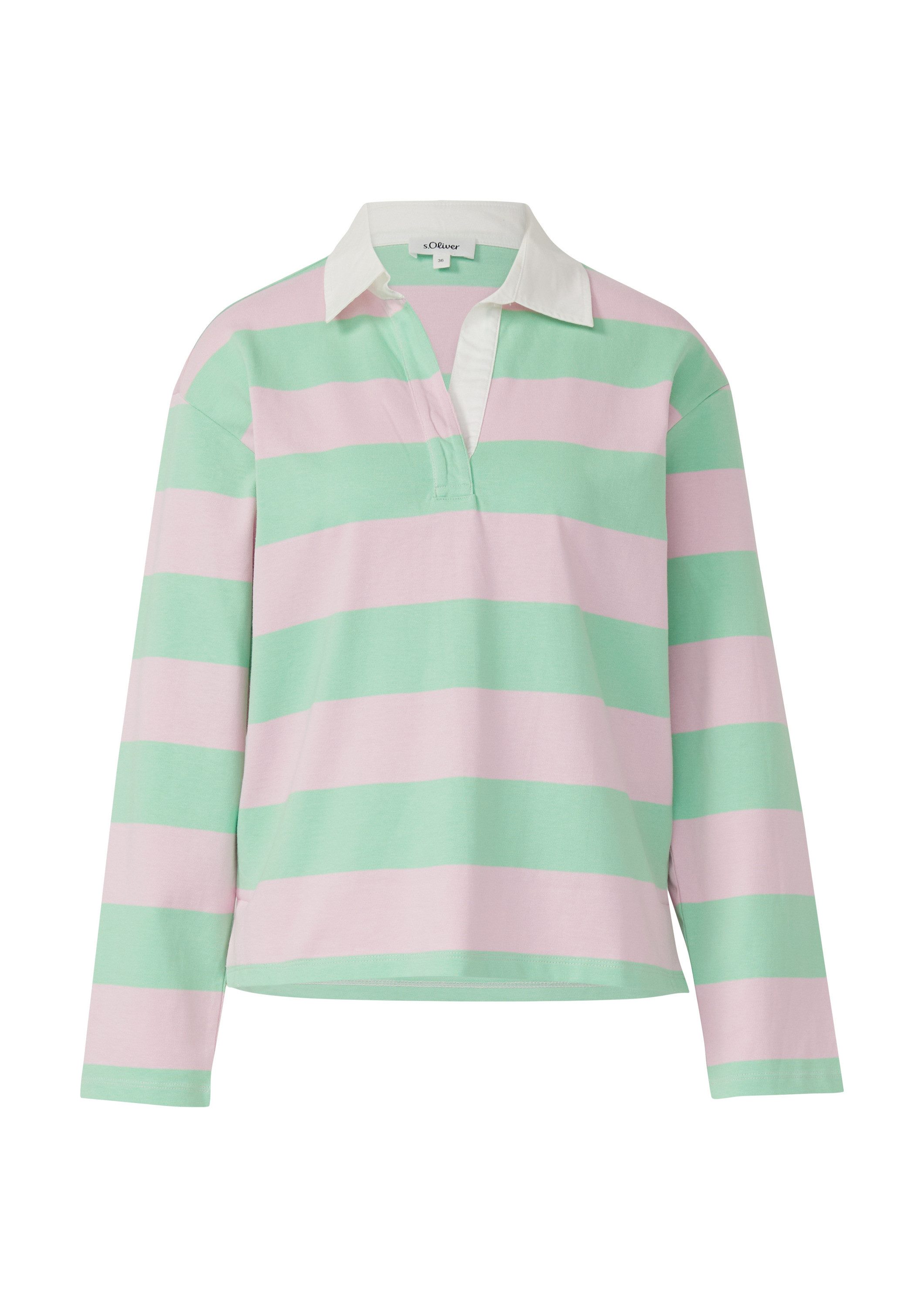 s.Oliver Sweatshirt Sweatshirt Gestreiftes Baumwoll-Shirt mit Hemdkragen günstig online kaufen
