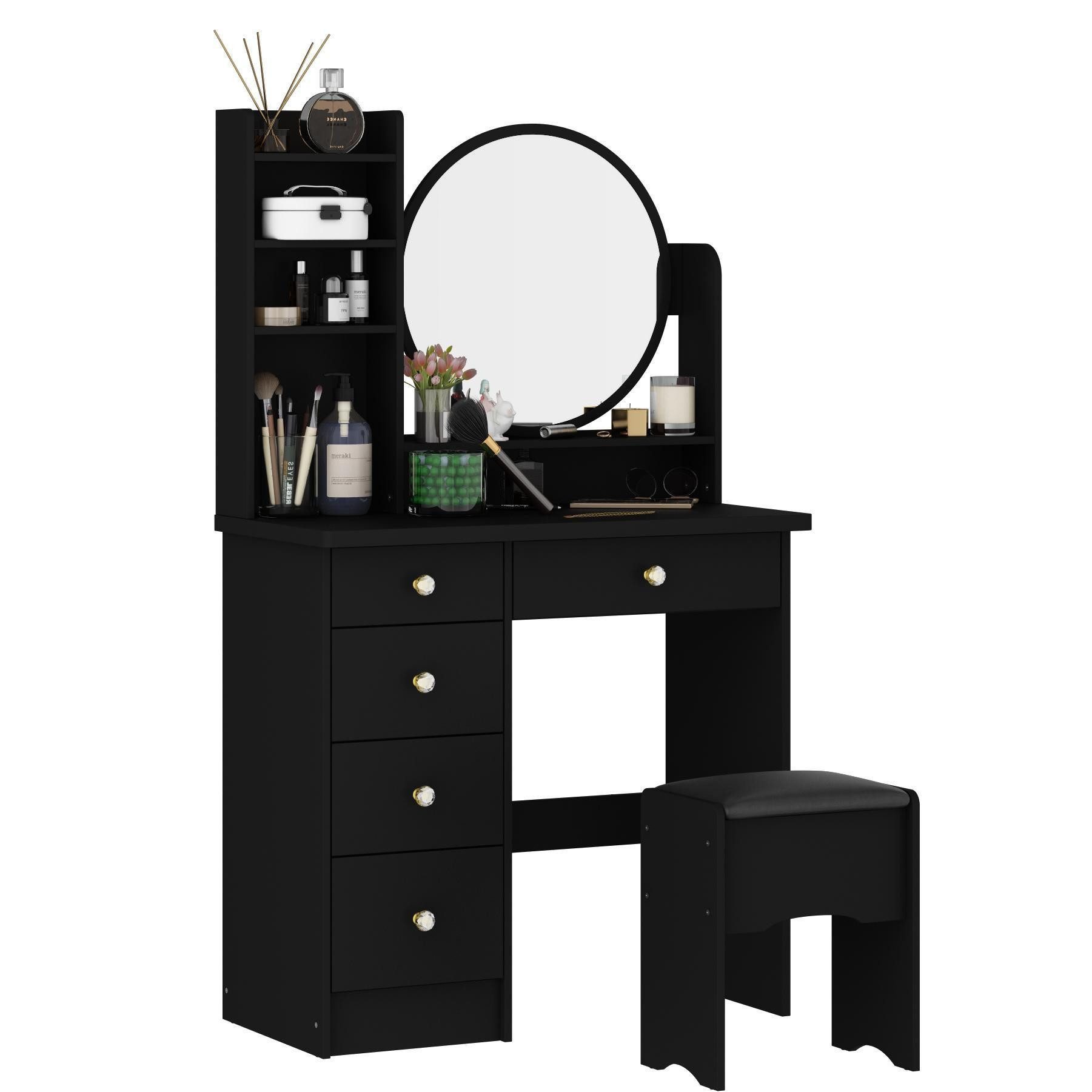 FUFU&GAGA Schminktisch mit Hocker und 5 Schubladen, 80 B x 40 T x 135H cm günstig online kaufen