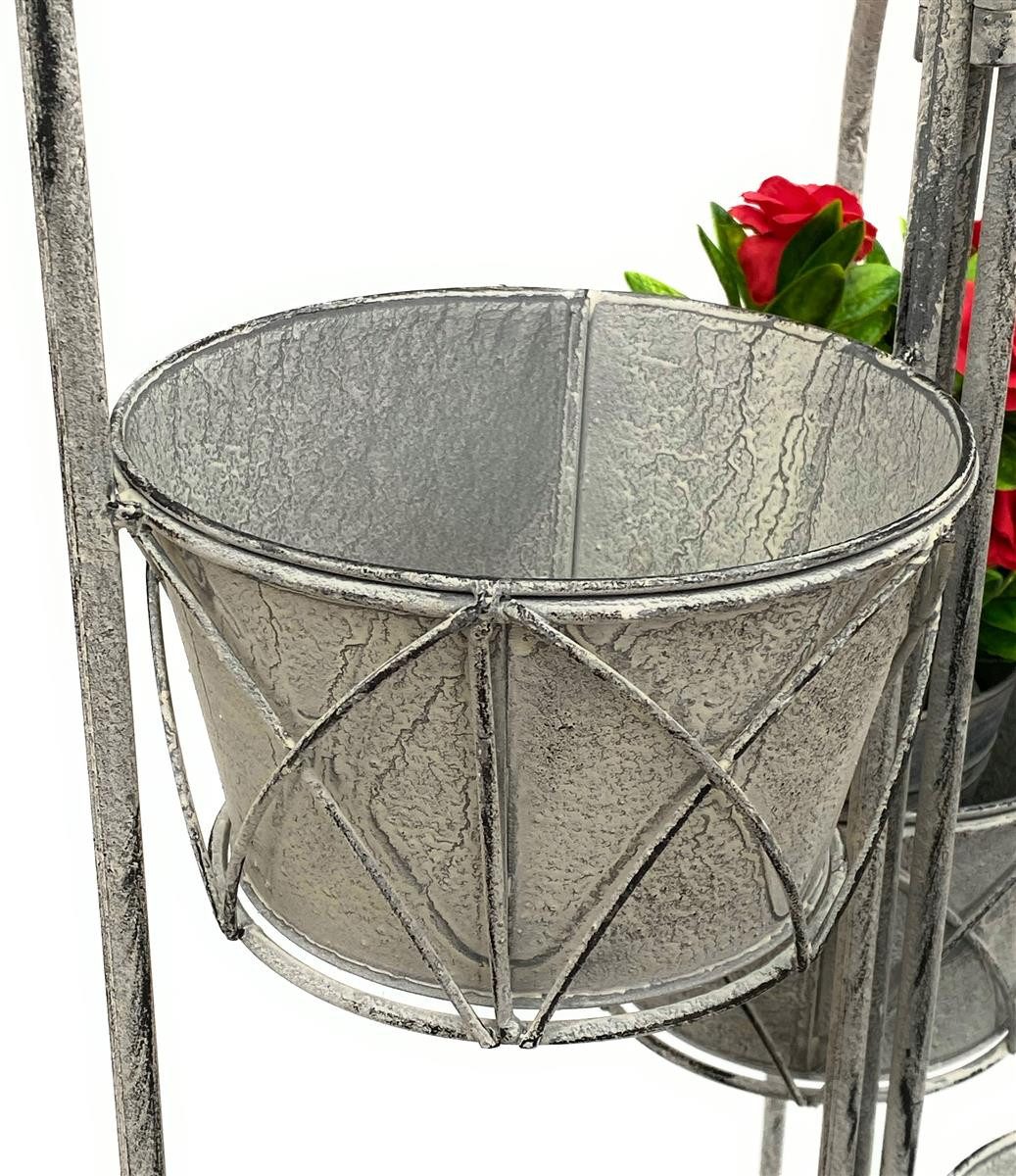 DanDiBo Pflanzentreppe Blumentreppe Innen Metall Weiß Grau 100 cm Blumenständer mit 4 Töpfe, 96128 Blumenständer Blumensäule Pflanzenständer Balkon Vintage