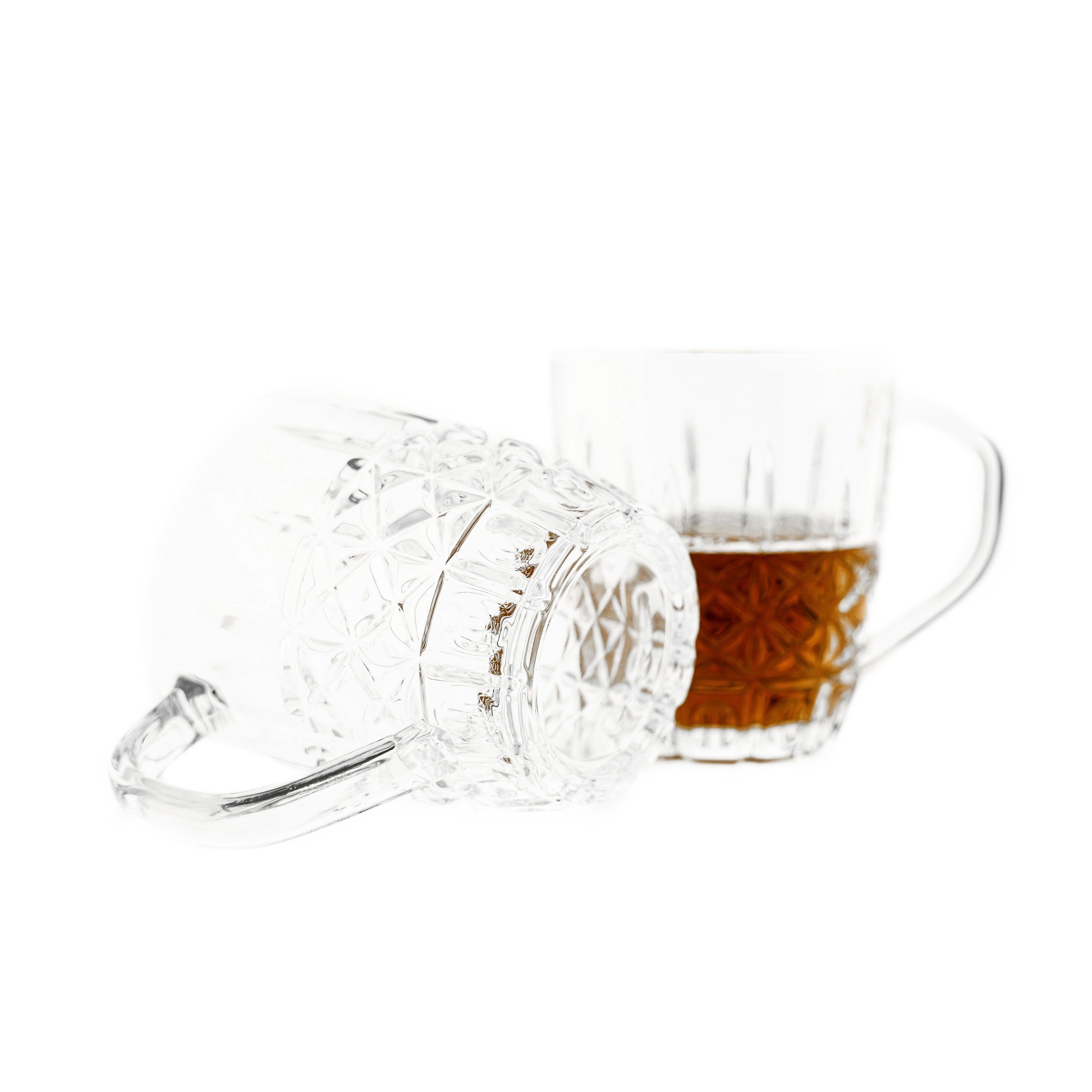 Almina Teeglas 6er-Gläser Set mit Henkel Teeglas Kaffeeglas Transparent mit Design