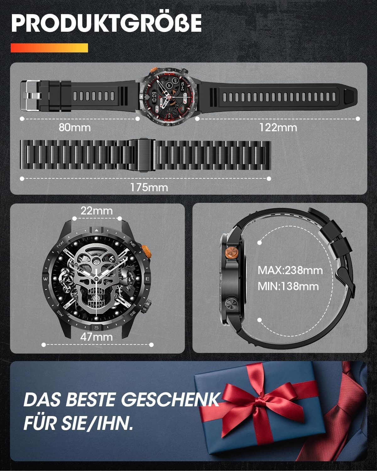 Zevelora Herren's Telefonfunktion Fitness-Tracker Uhr mit Anruffunktion Smartwatch (Fitnessuhr mit Telefonfunktion AMOLED-Display mit 466*466 Pixel, 450mAh, 120 – Bild 4 von 5