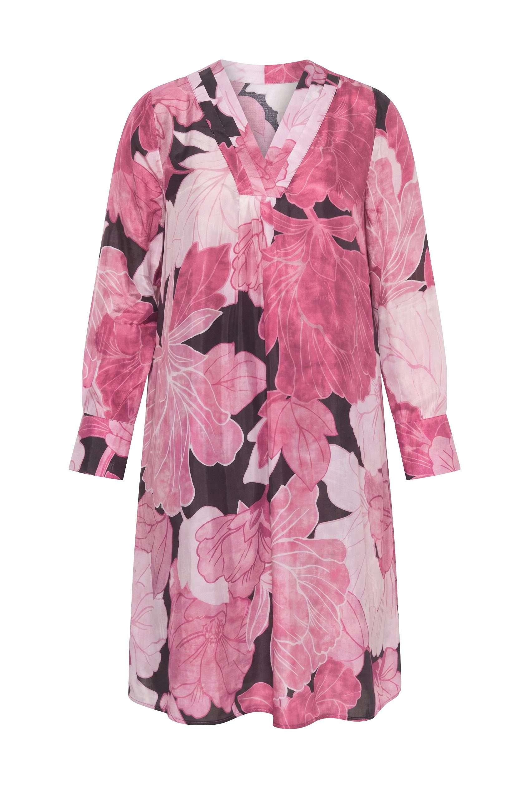 Ulla Popken Midikleid Kleid Cupro-Mix Blüten V-Ausschnitt Langarm – Bild 2 von 4
