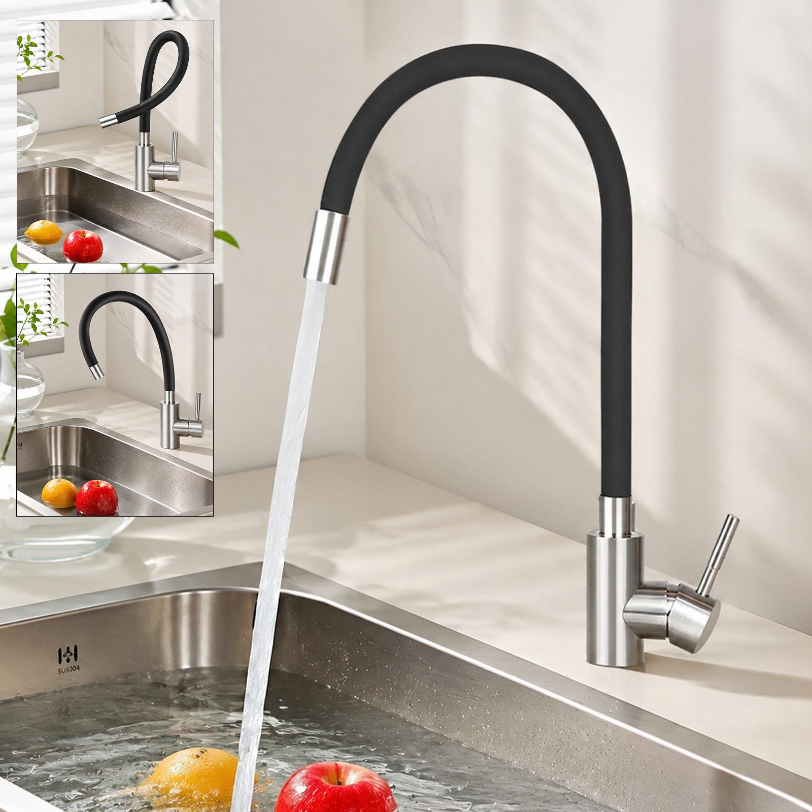 Nettlife Küchenarmatur Küche wasserhahn 360° Schwenkbar Spültischarmatur Hochdruck (Mischbatterie) Silikon, Edelstahl