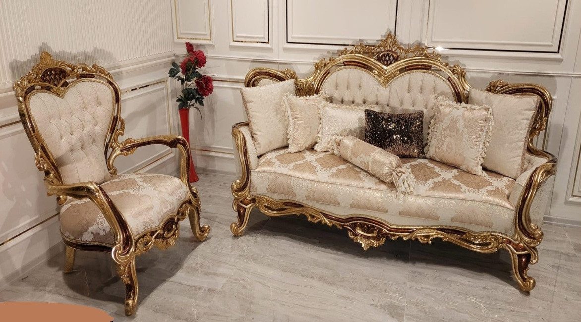 Xlmoebel Polstergarnitur Sofagarnitur 3+1 Sitzer Sofa Couch Sessel Luxus Garnitur Gruppe Barock, (2-tlg., Sofa 3 Sitzer + Sessel), Hergestellt in Europa