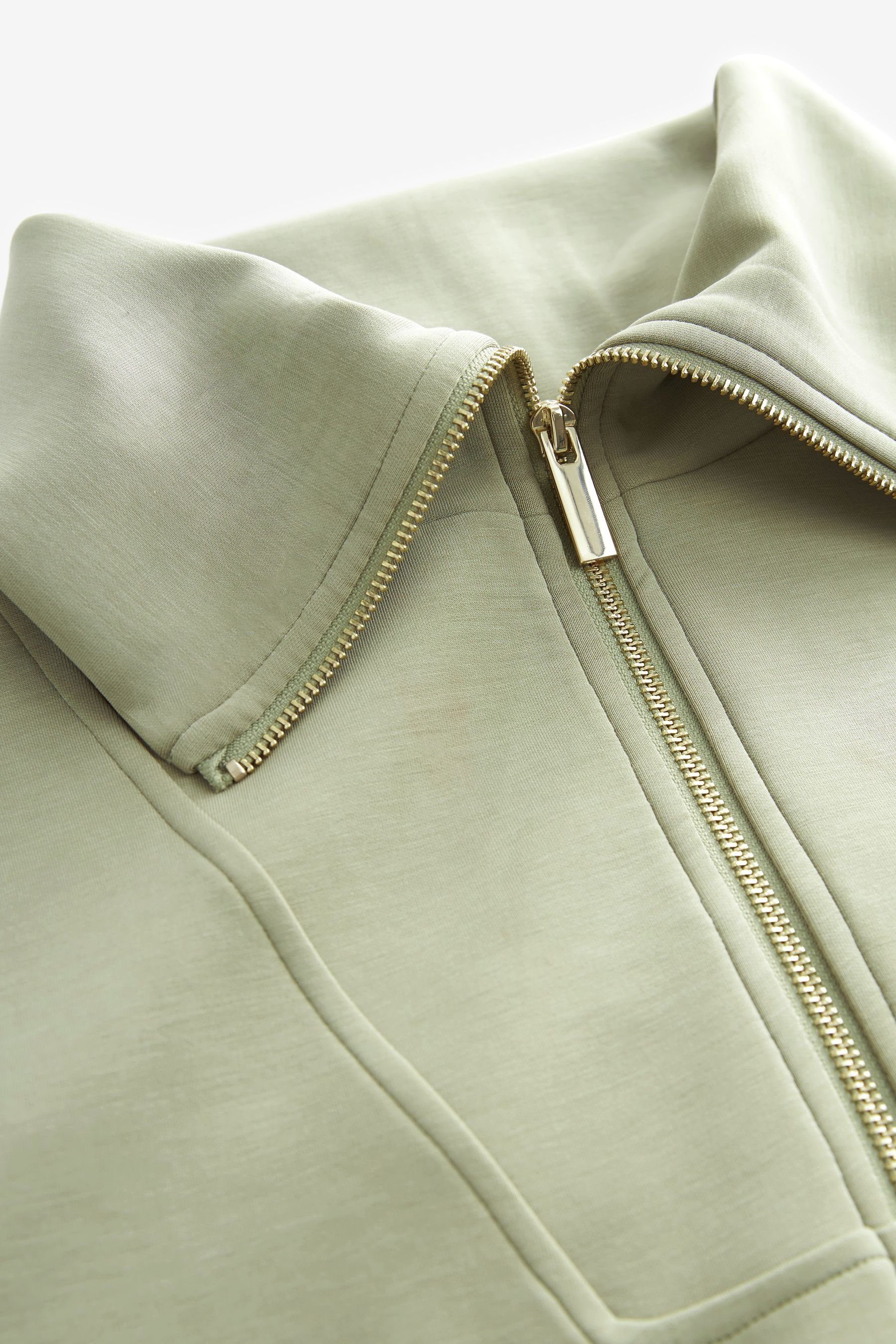 Premium-Jacke mit Next (1-tlg) Green Sweatjacke Reißverschluss Khaki