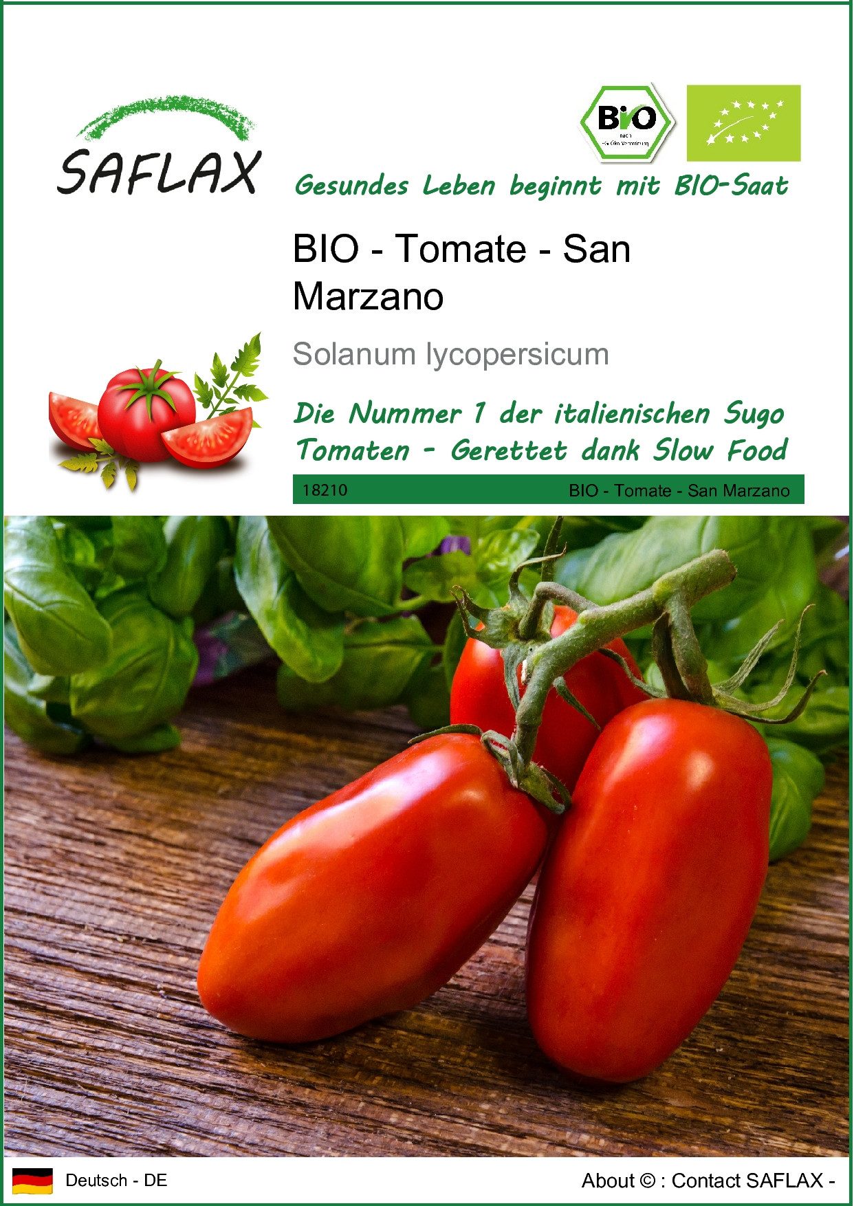 Gemüsesamen SAFLAX - Samen - BIO - Tomate - San Marzano