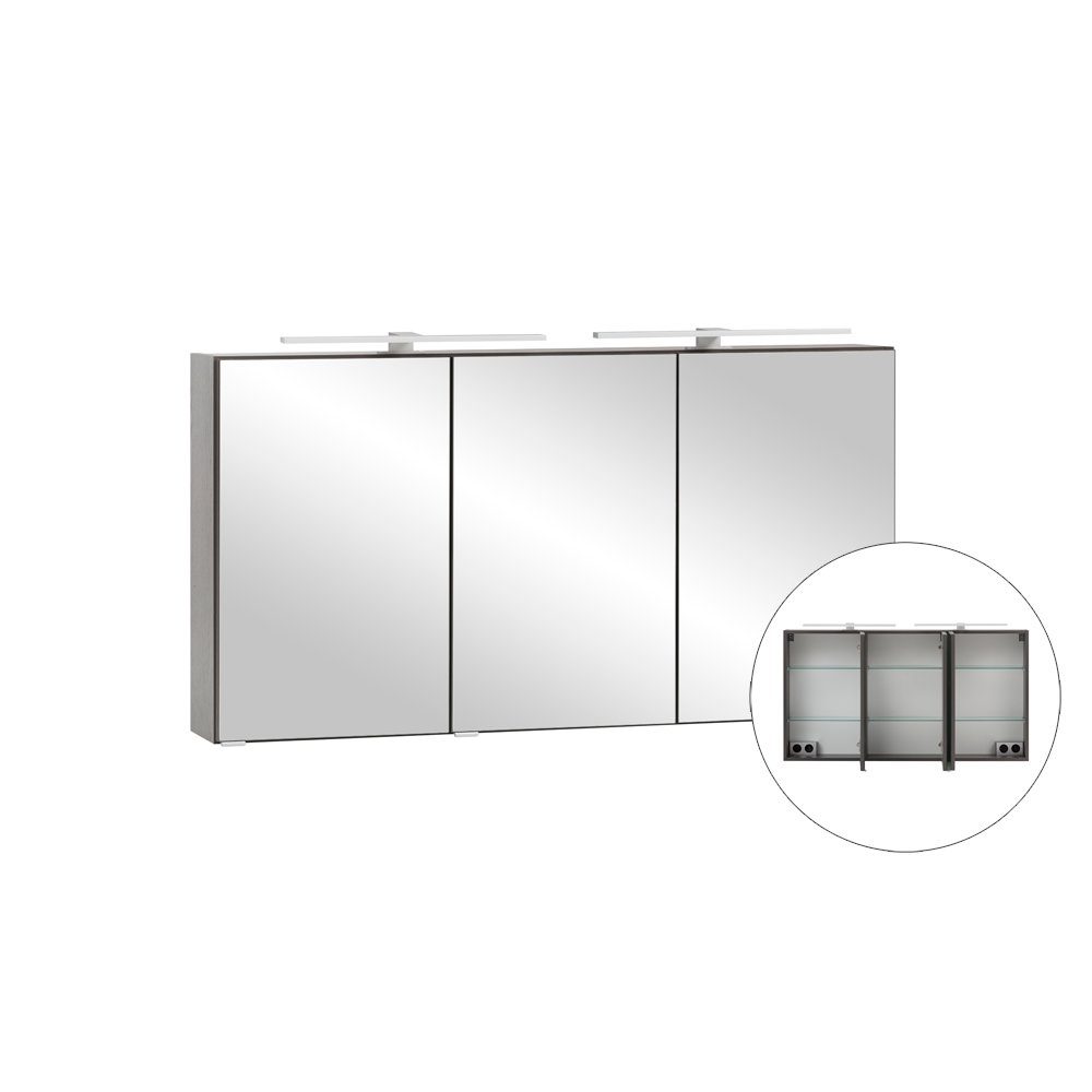 Lomadox Spiegelschrank VIDAGO-03 3D- 120 cm breit in graphit mit LED Beleuchtung, B/H/T: 120/64/20 cm