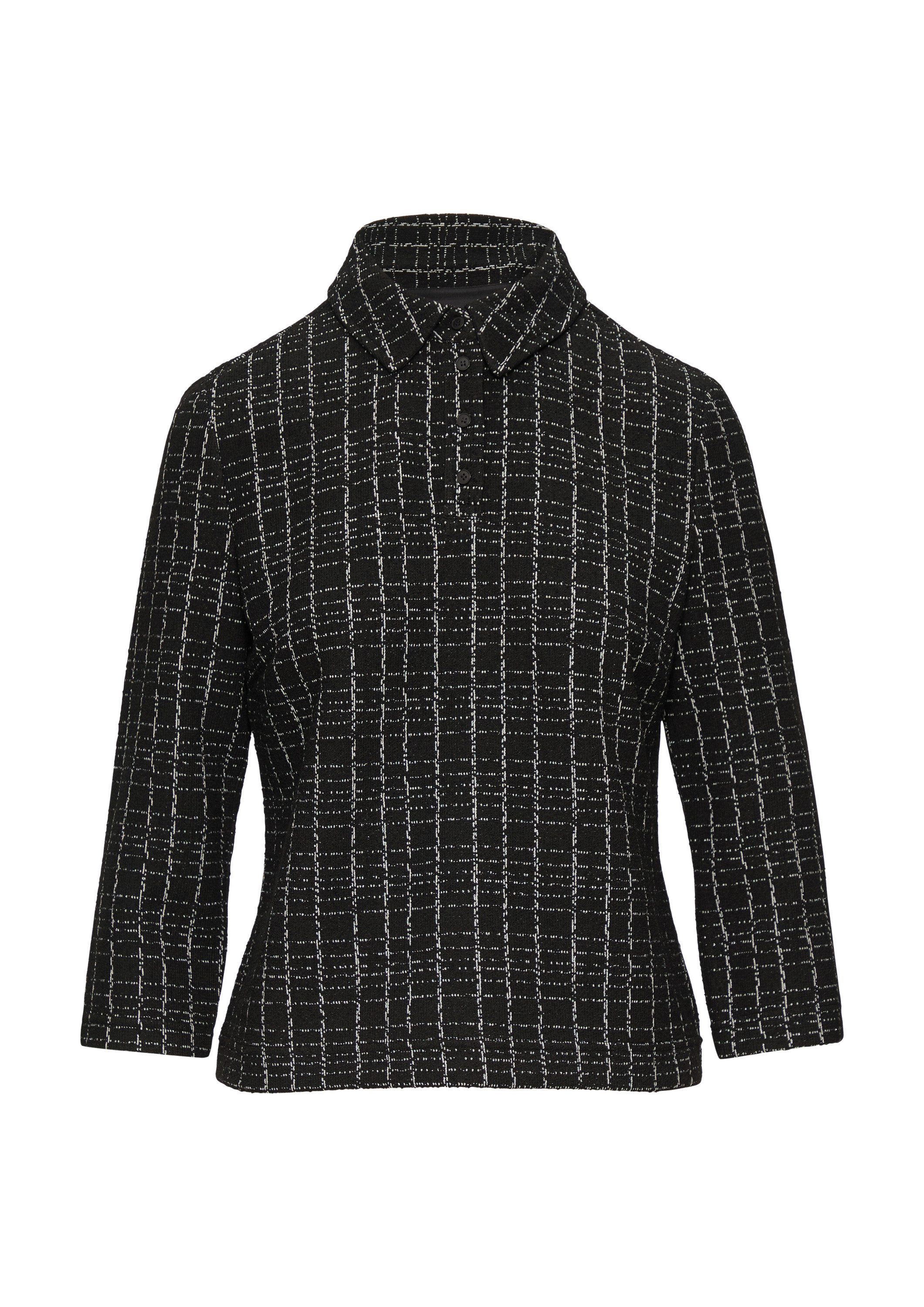 comma 3/4-Arm-Shirt T-Shirt Kariertes Poloshirt aus Bouclé-Jersey günstig online kaufen