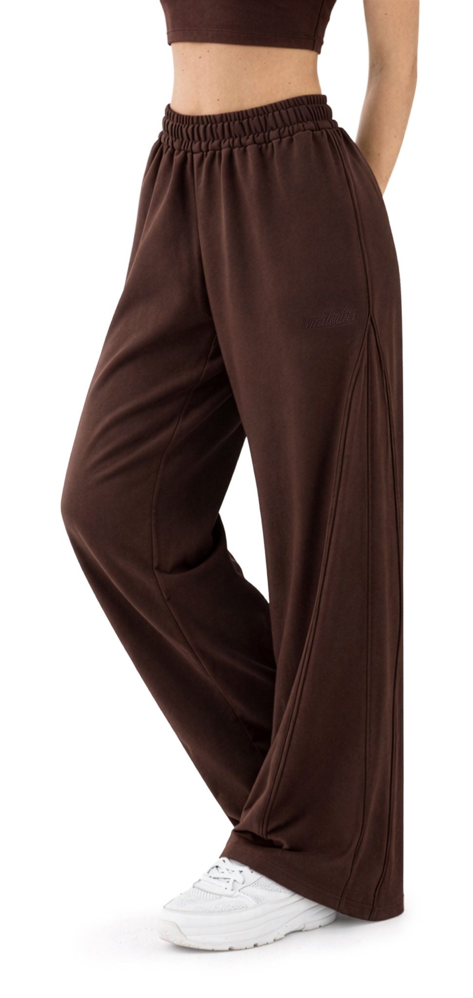 Smilodox Jogginghose Ylena, Sweatpants Damen, Loose Fit, Wide Leg mit Tunnelzug, Sport Elastischer Bund, Kordelzug, weites Bein, Logo, Gym & Homewear