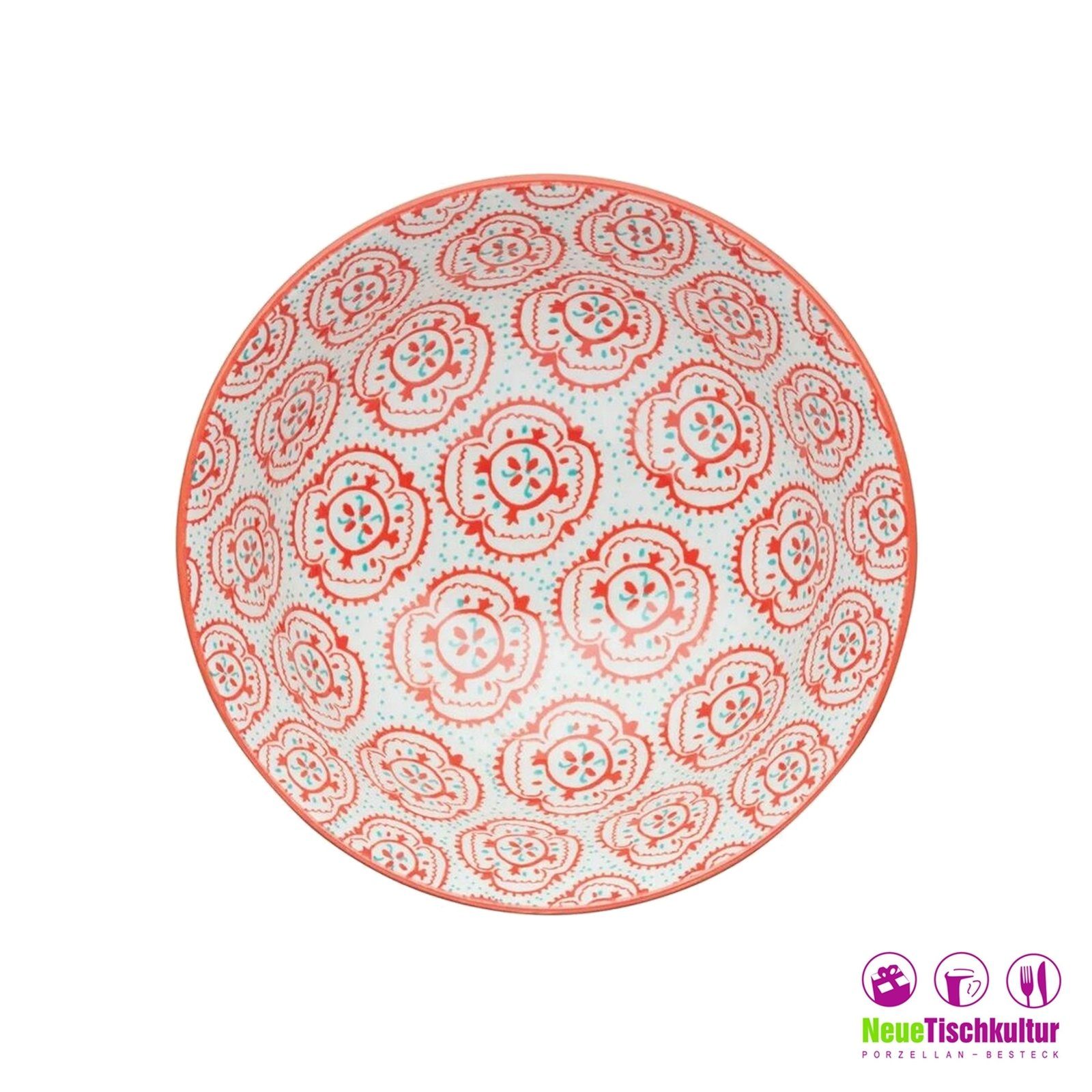 dekoriert Müslischale Keramik, (Set, 4-tlg) bunt Neuetischkultur Müslischale Blumenornament 4er-Set Gelb-Rot Keramik,