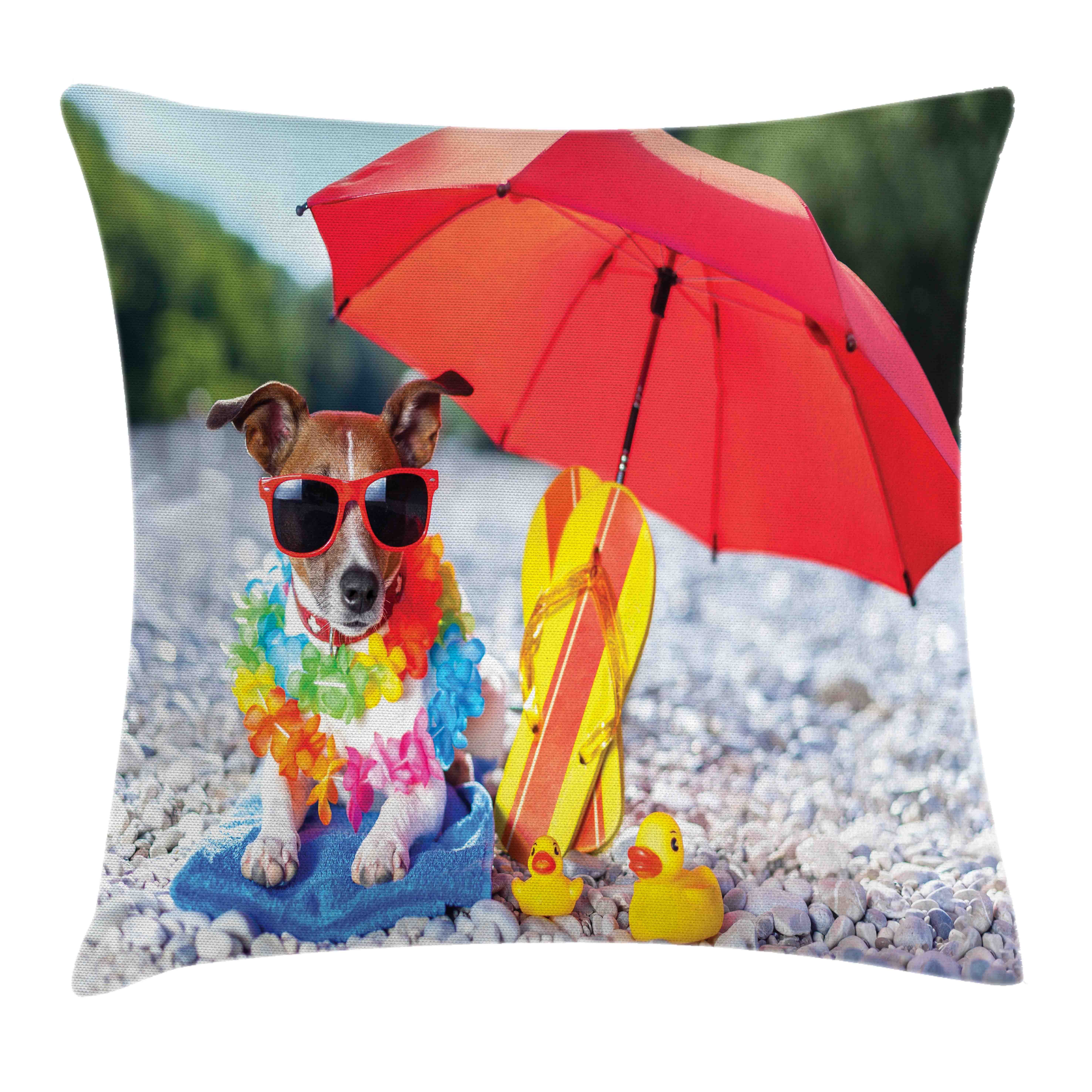 (1 Stück), Hawaiian Farbfesten Beidseitiger Farben Waschbar Reißverschluss Dog Druck, mit Humorvoll Kissenbezüge mit Kissenhülle Lustige Beach Abakuhaus Klaren