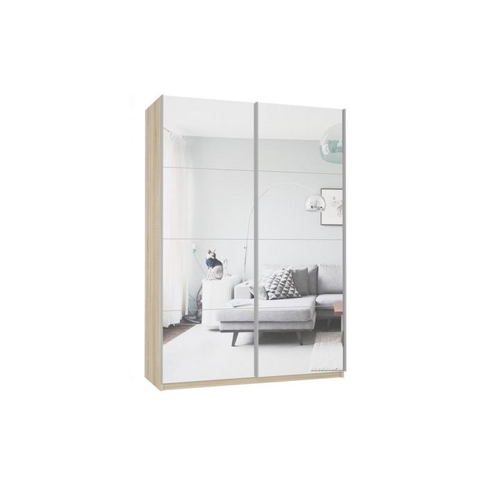 Polini Home Schwebetürenschrank Prime 2203 Schwebetürenschrank Komplettspiegel in Eiche-Optik 140 x 190 x 57 cm Komplettspiegel