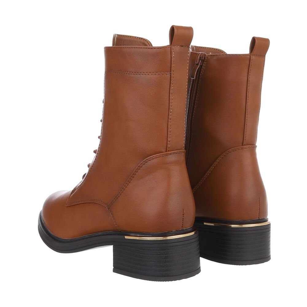 Ital-Design Damen Schnürschuhe Freizeit Schnürstiefelette (84338345) Blockabsatz Schnürstiefeletten in Camel