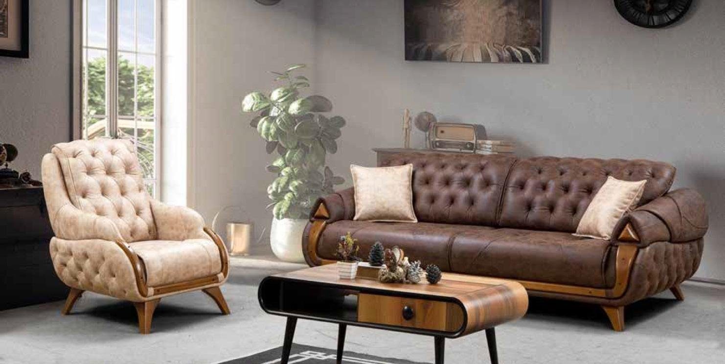 JVmoebel Sessel Sessel Sitz Klassisch Polster Stil Einsitzer Leder Luxus Design Möbel