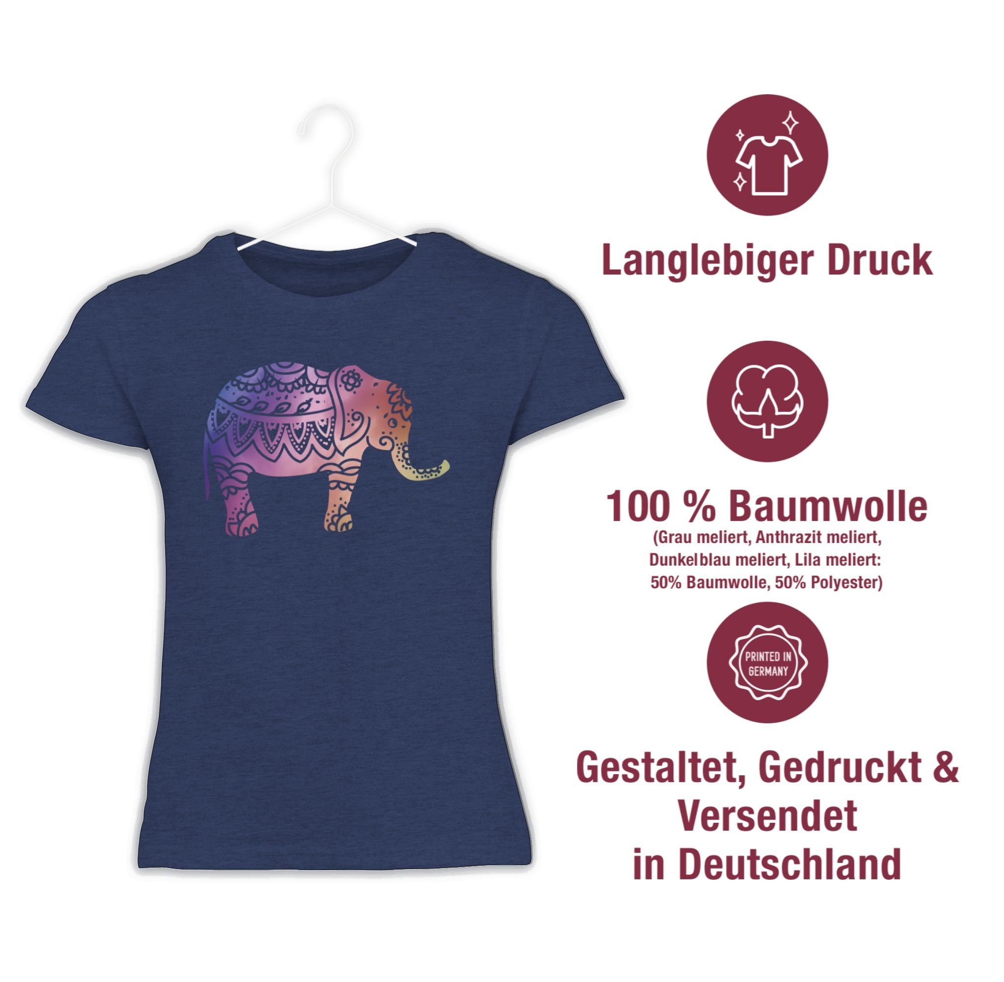 Shirtracer T-Shirt Meliert 1 Dunkelblau Tiermotiv Animal Elefant Namaste Print
