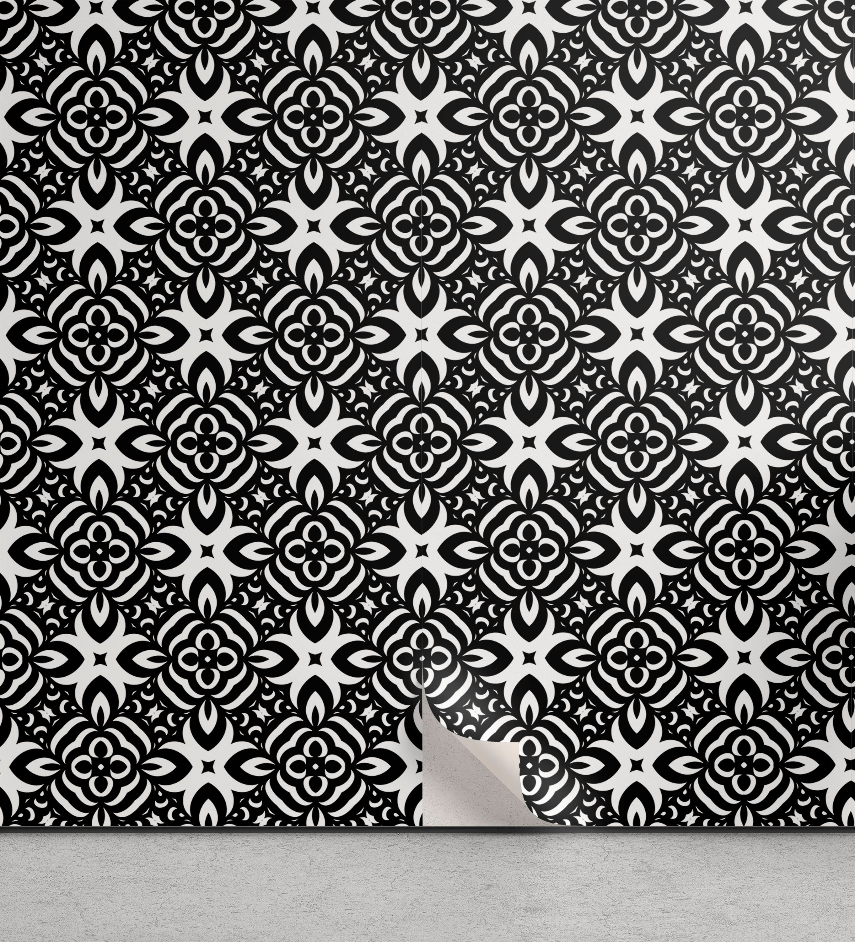 Abakuhaus Vinyltapete selbstklebendes Wohnzimmer Küchenakzent, Schwarz und weiß monochrome-Details