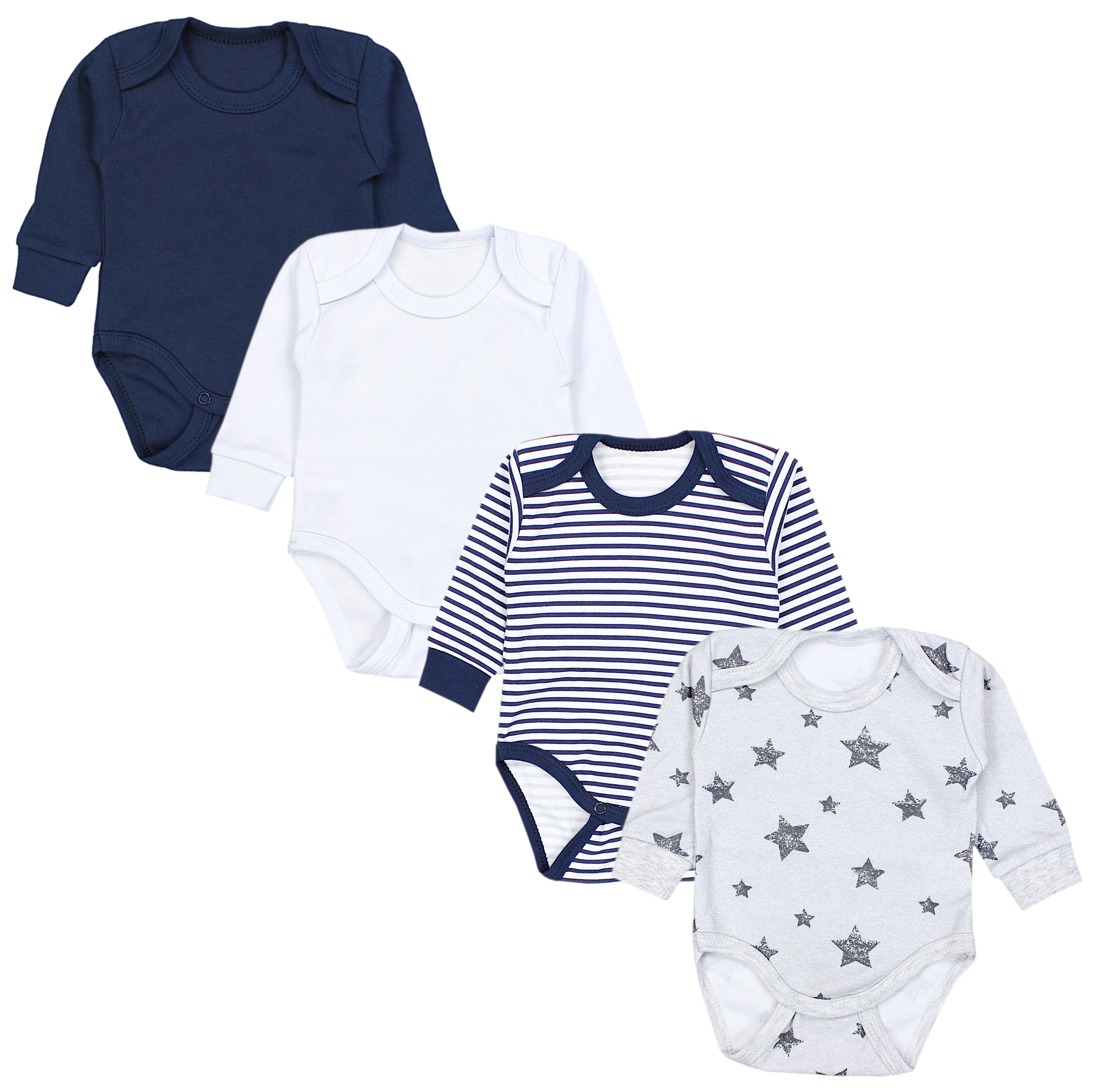 Baby Body Weiß 4er TupTam Druck Pack Streifen Langarm Sterne Mitwachsbody mit Jungen Grau Langarmbody Babybody Dunkelblau