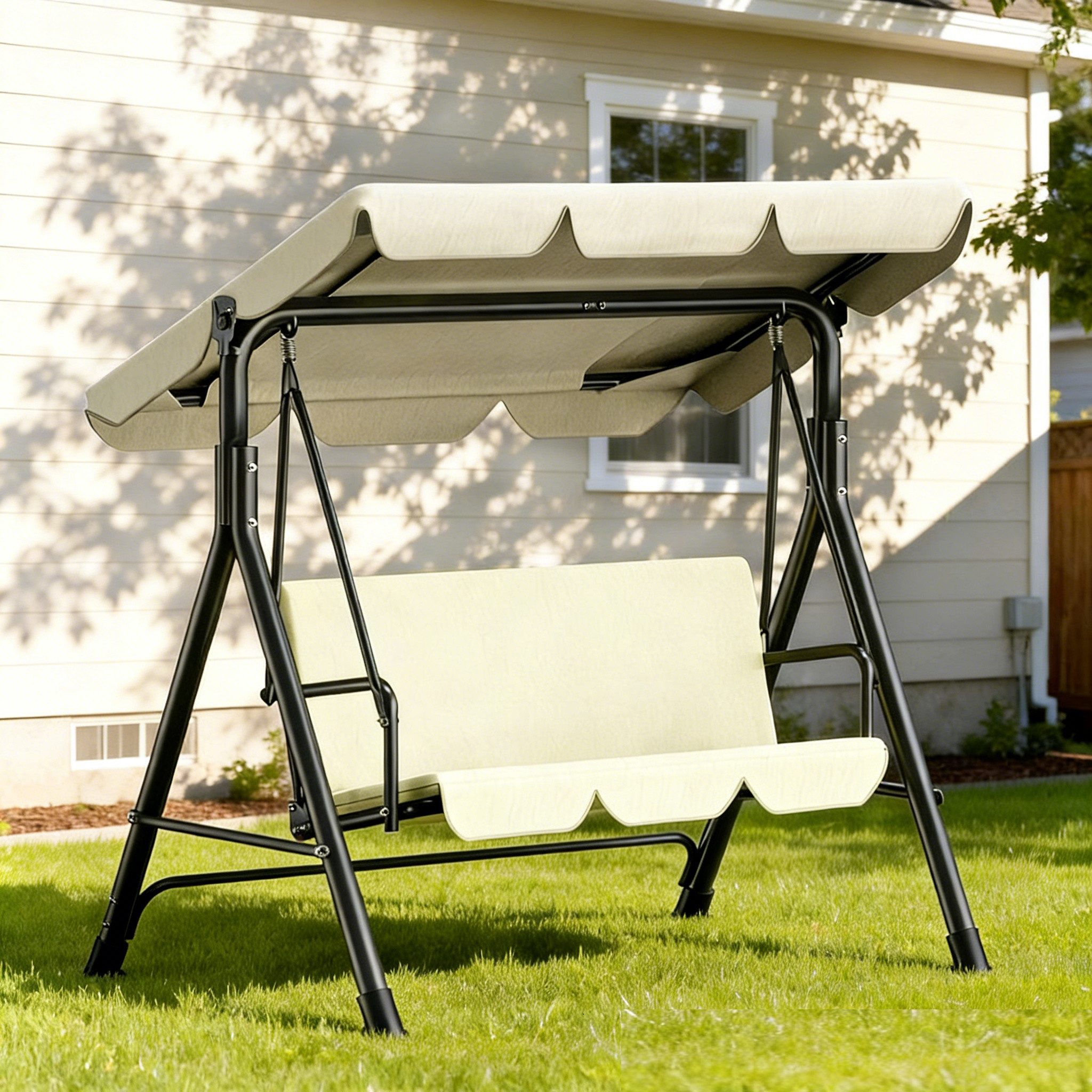 Huracan Hollywoodschaukel Schaukelbank mit Verstellbarem Sonnendach, 3-Sitzer, 175.5*110*152cm, bis 200 kg Tragfähigkeit, Ideal für Garten & Balkon