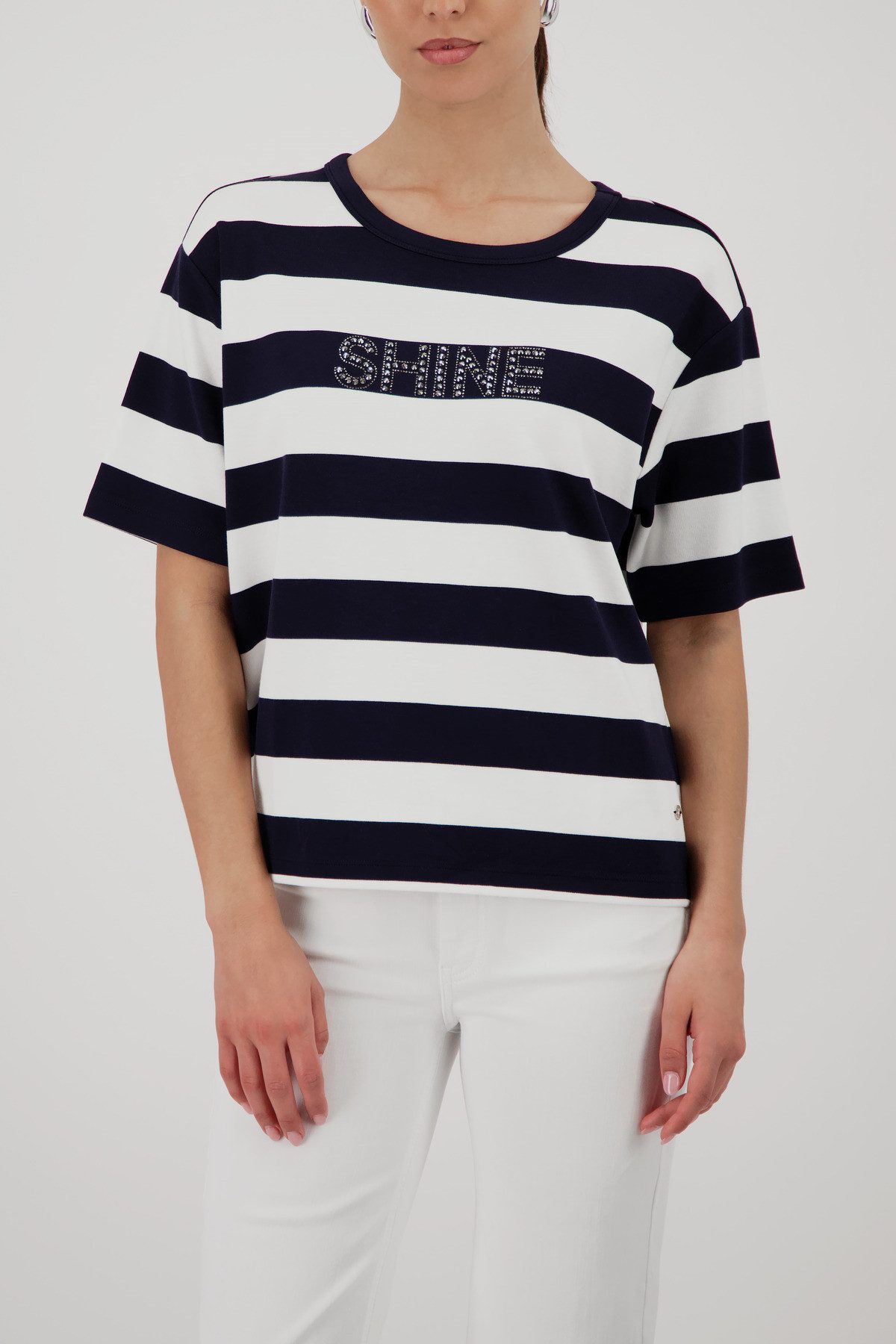 Monari Sweatshirt Sweatshirt Basic Ringel+Schmuck Regular fit mit Strasssteinen