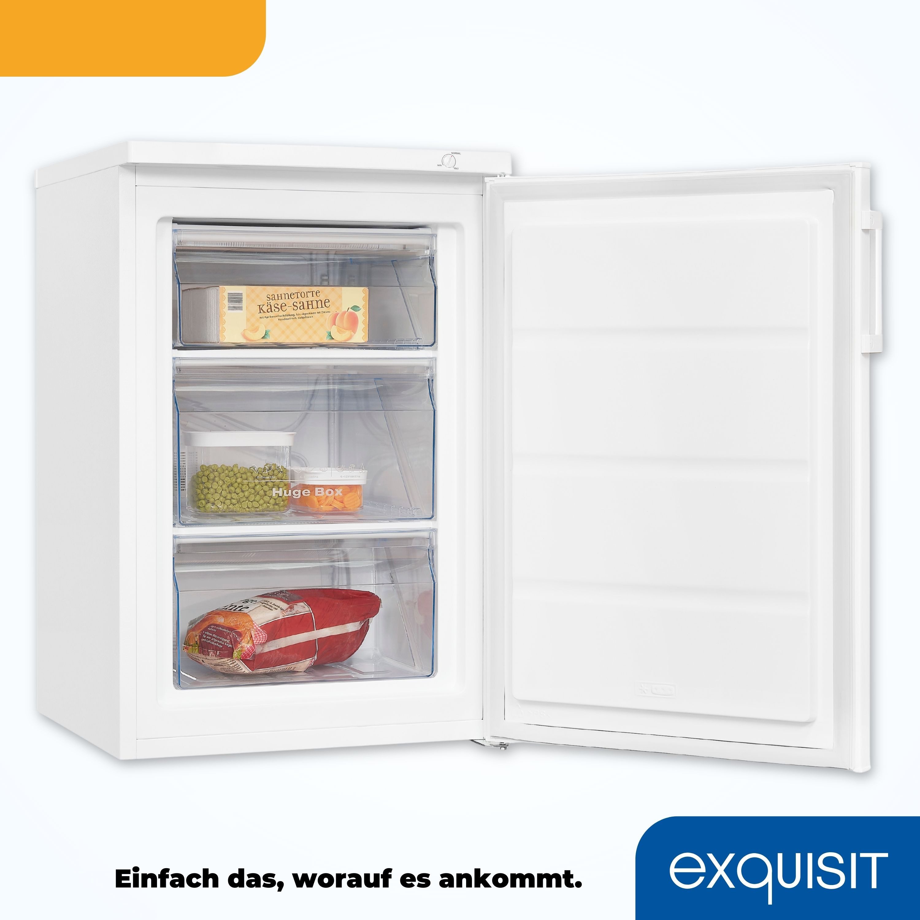 exquisit Gefrierschrank GS81-H-010E, 84,5 cm hoch, 56 cm breit, 4*-Gefrierschrank mit praktischem Griff – leicht & bequem zu öffnen