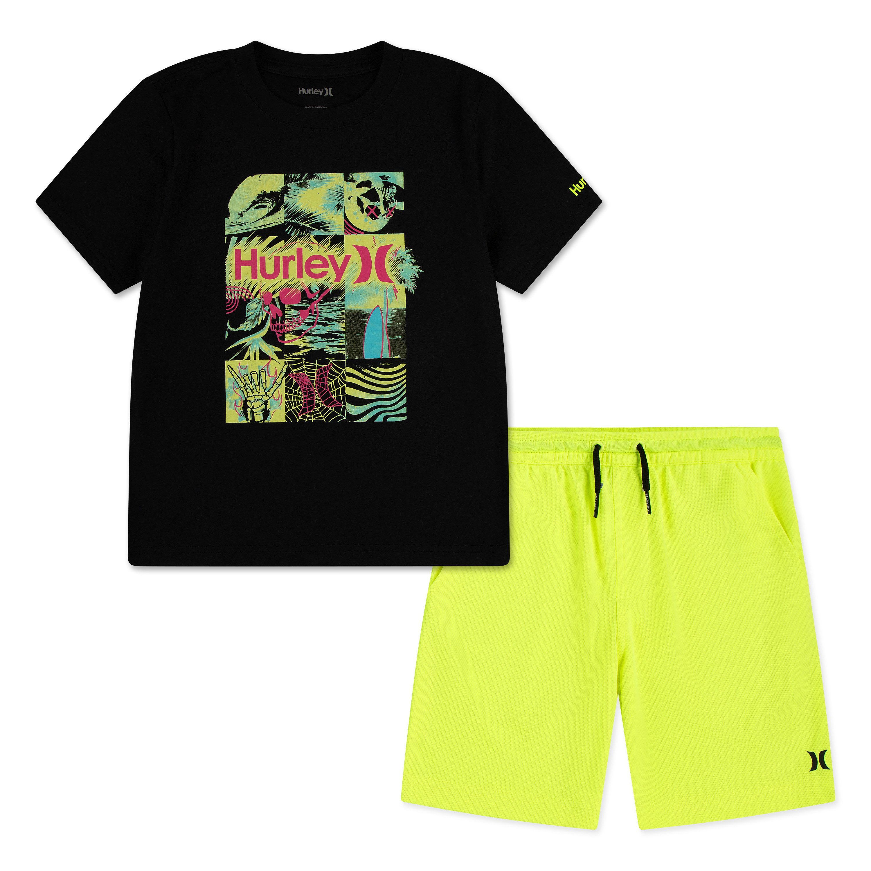 Hurley Shirt & Shorts HRLB S/S TEE & MESH SHORT SET (2-tlg) für Kinder, sportlicher Stil