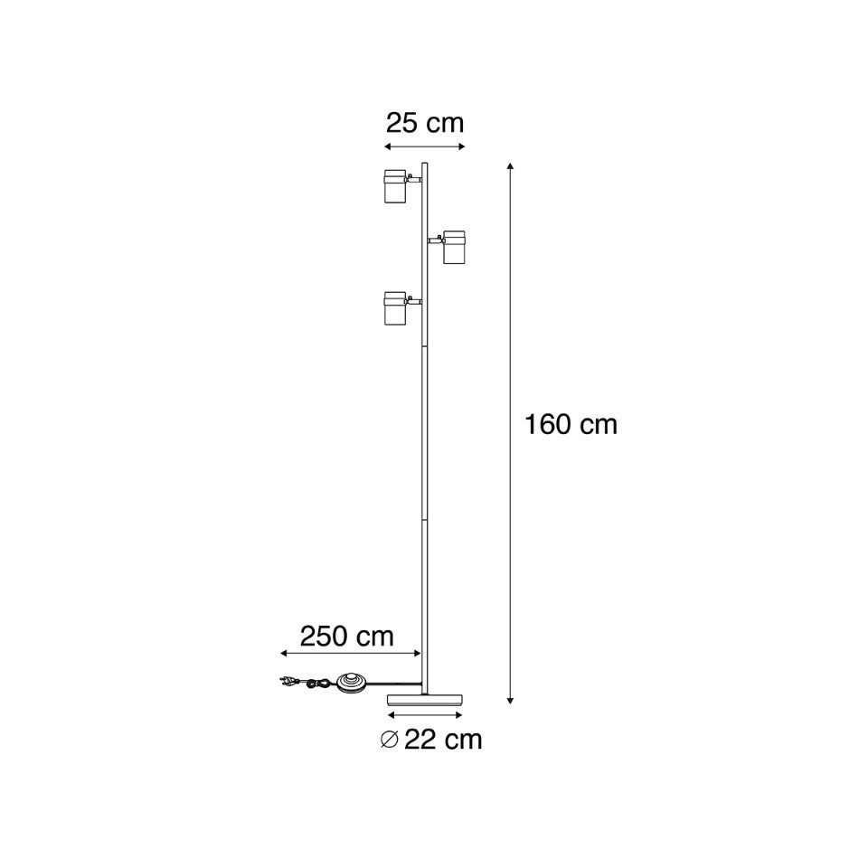 Qazqa Stehlampe Gianni, ohne Leuchtmittel, Neutralweiß, QAZQA Stehlampe, gu10, Schwarz, Metall, Modern