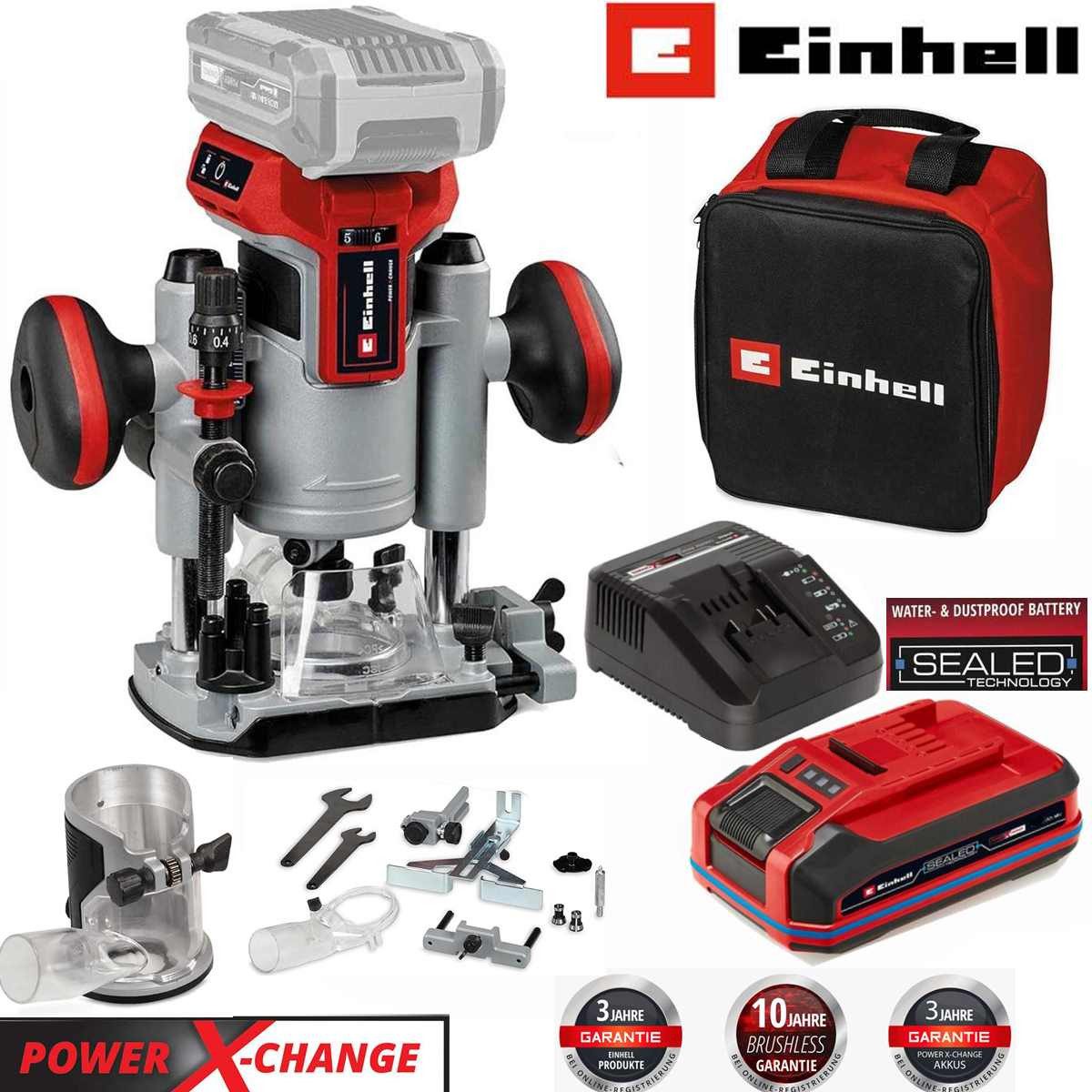 Einhell Akku-Fräse Professional 18V Oberfräsen-Kantenfräsen-Set TP-RO 18 SetL Akku 2.5 Ah