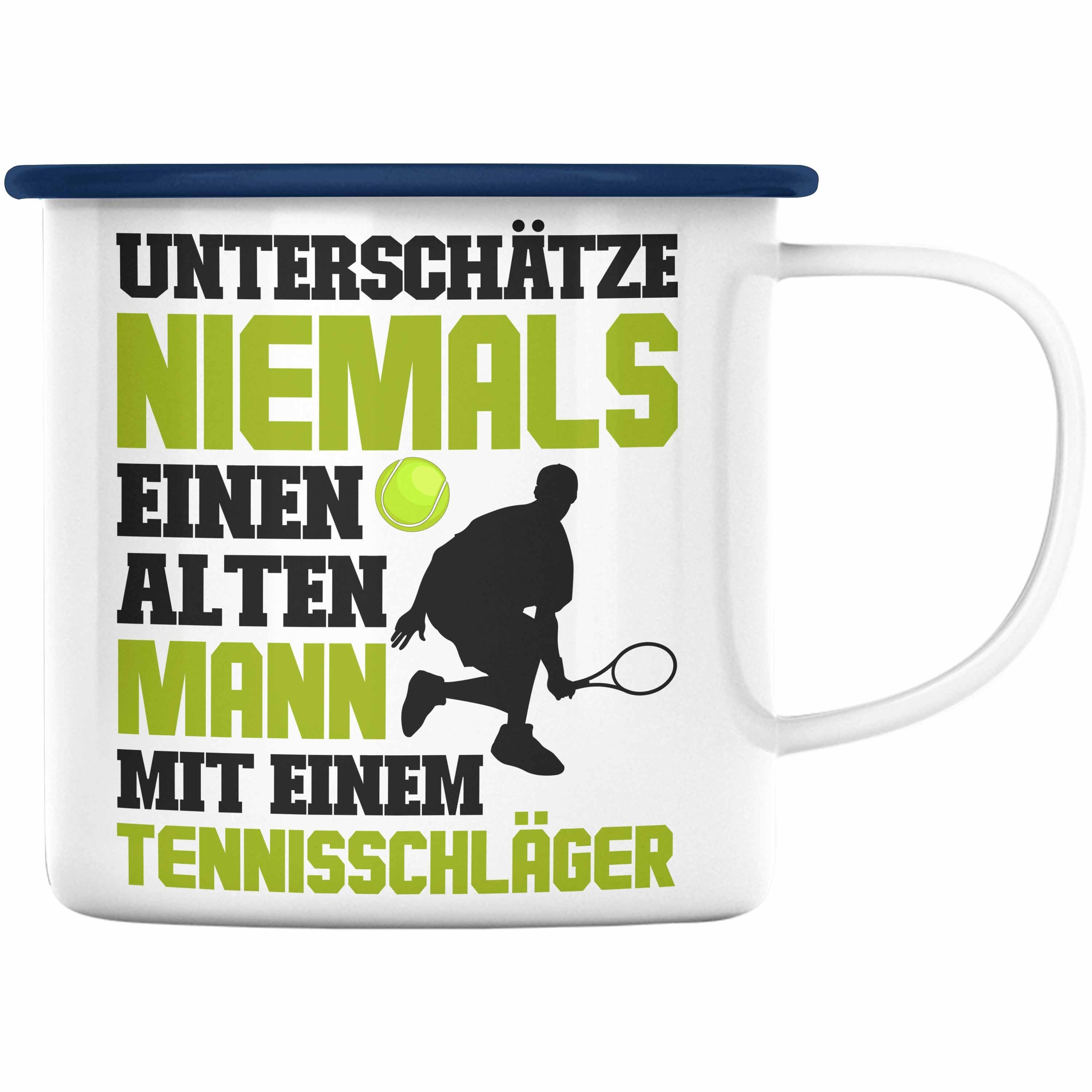 Trendation Thermotasse Trendation - Tennis Alter Mann Geschenk Trainer Coach Tennisspieler Geschenkidee KaffeeEmaille Tasse Blau