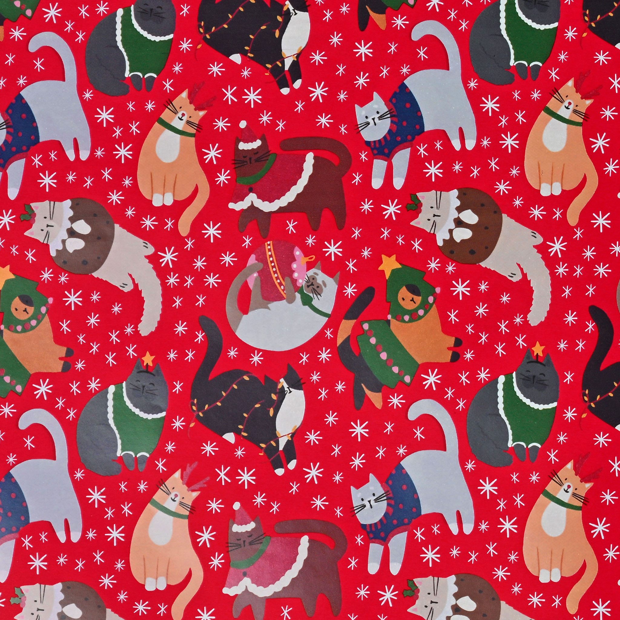 Star Geschenkpapier, Geschenkpapier niedliche Weihnachtskatzen 70cm x 2m Rolle Rot