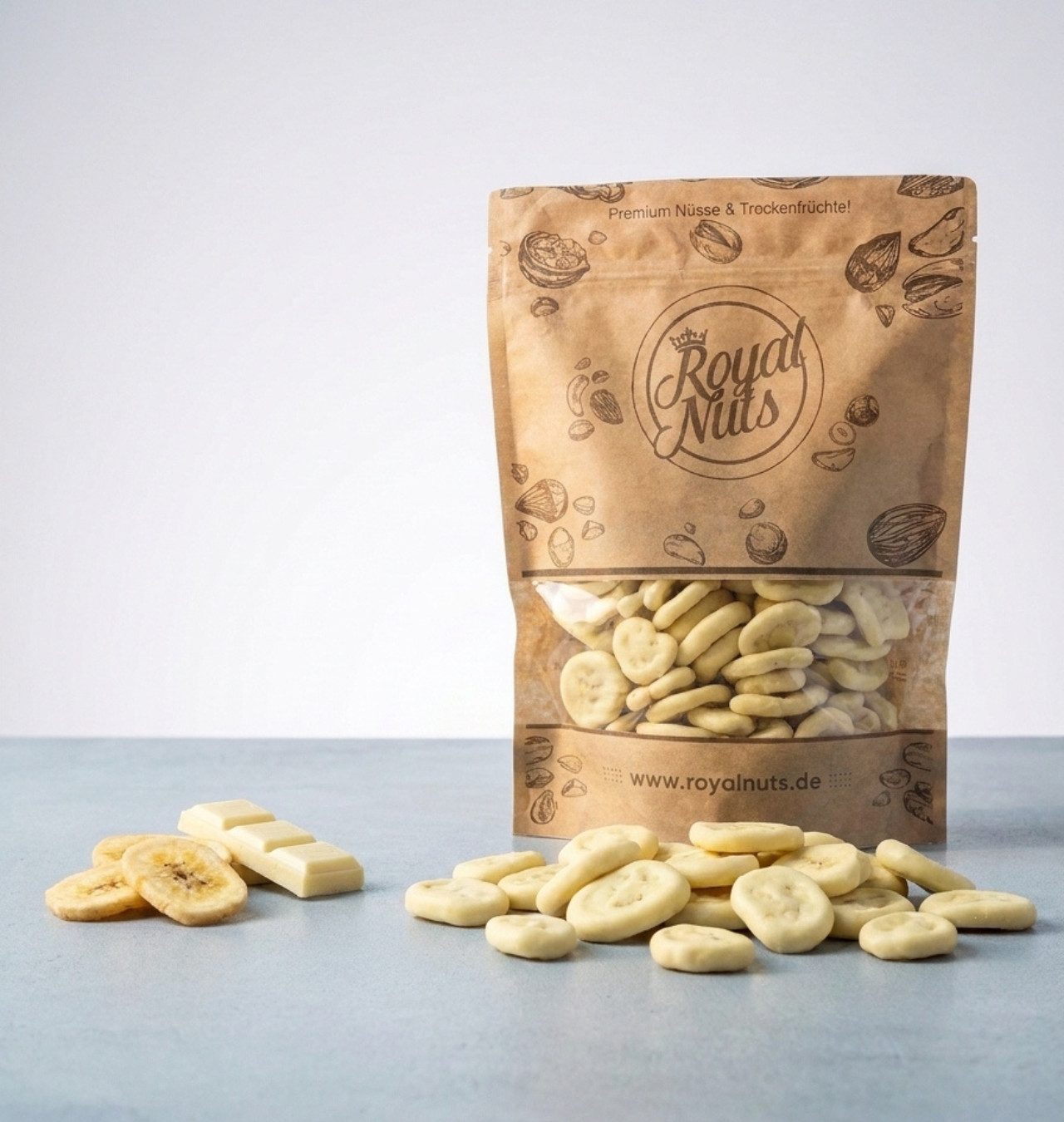 Royalnuts Genuss GmbH Schokolade 1000g Bananenchips mit weißer Schokolade, Royalnuts