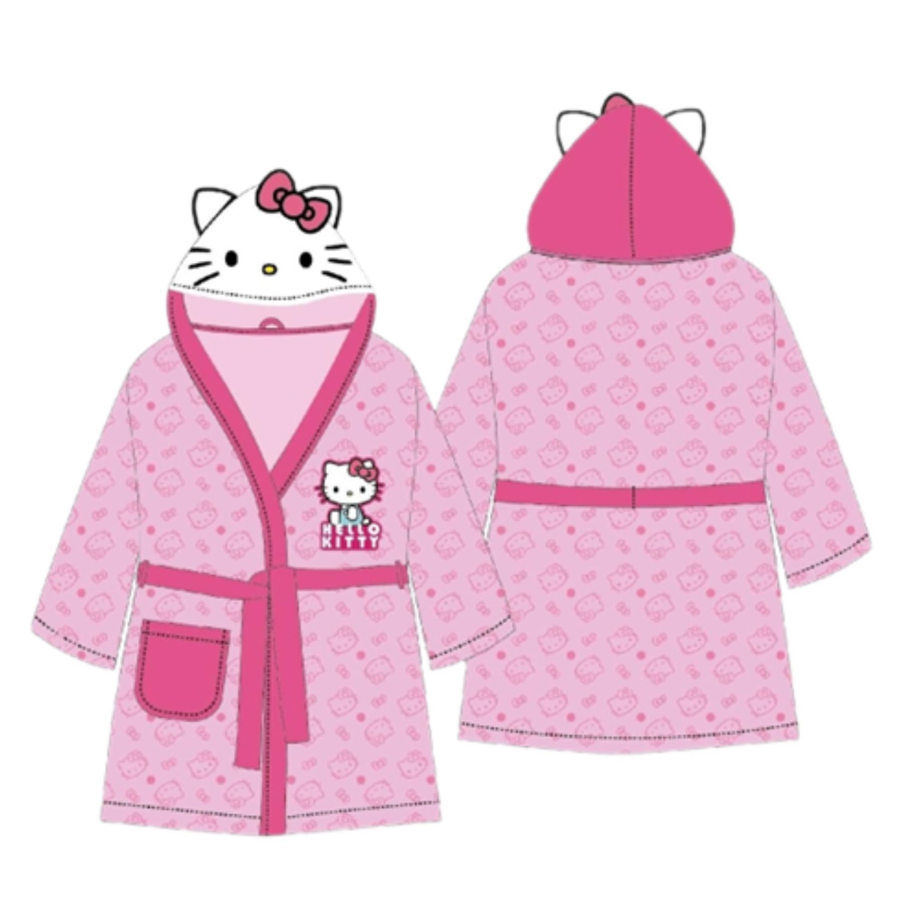 Textiel Trade B.V. Kinderbademantel Hello Kitty Bademantel mit Kapuze Gürtel & Tasche für Mädchen Rosa, Polyester
