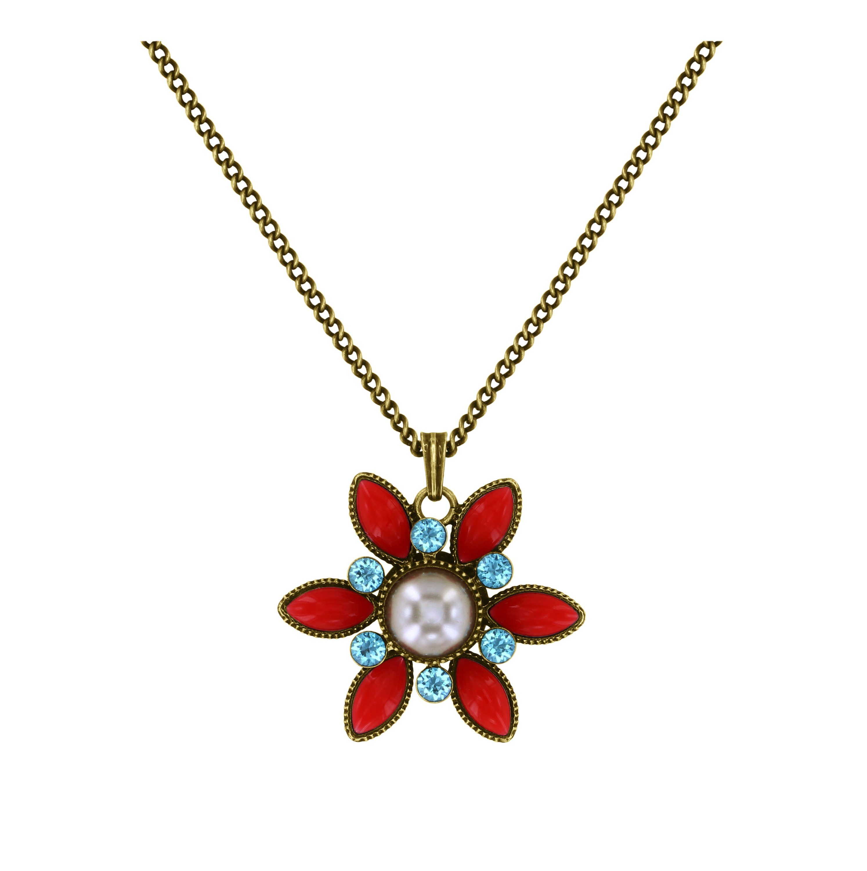 Valentinstagsgeschenk KONPLOTT Kette mit Anhänger Halskette mit Anhänger Margarita multi antik Messing necklace, blau|rot