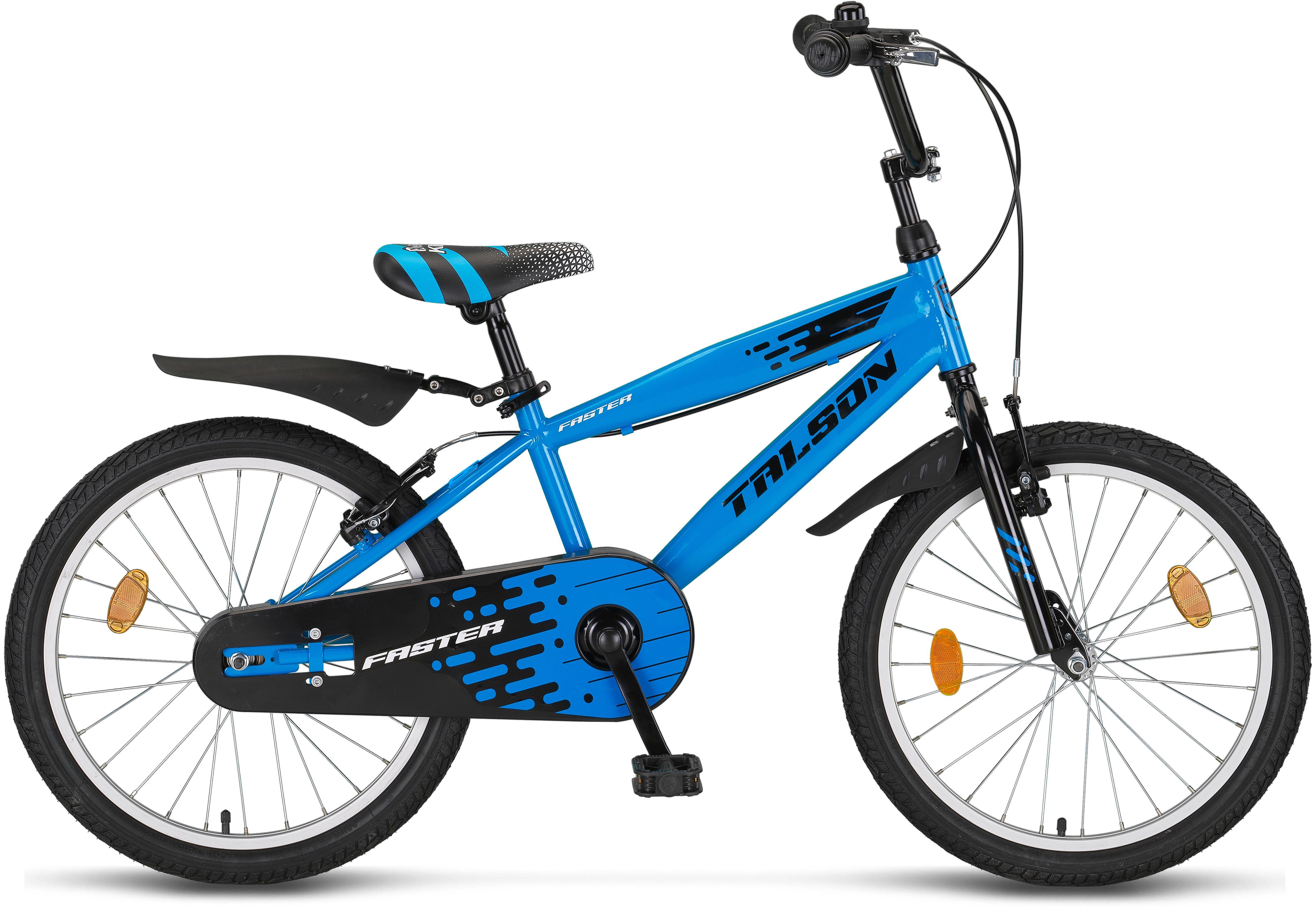 Talson Kinderfahrrad 20 Zoll Single Blau inkl. Speed, Seitenständer und Kettenschutz, Zubehör