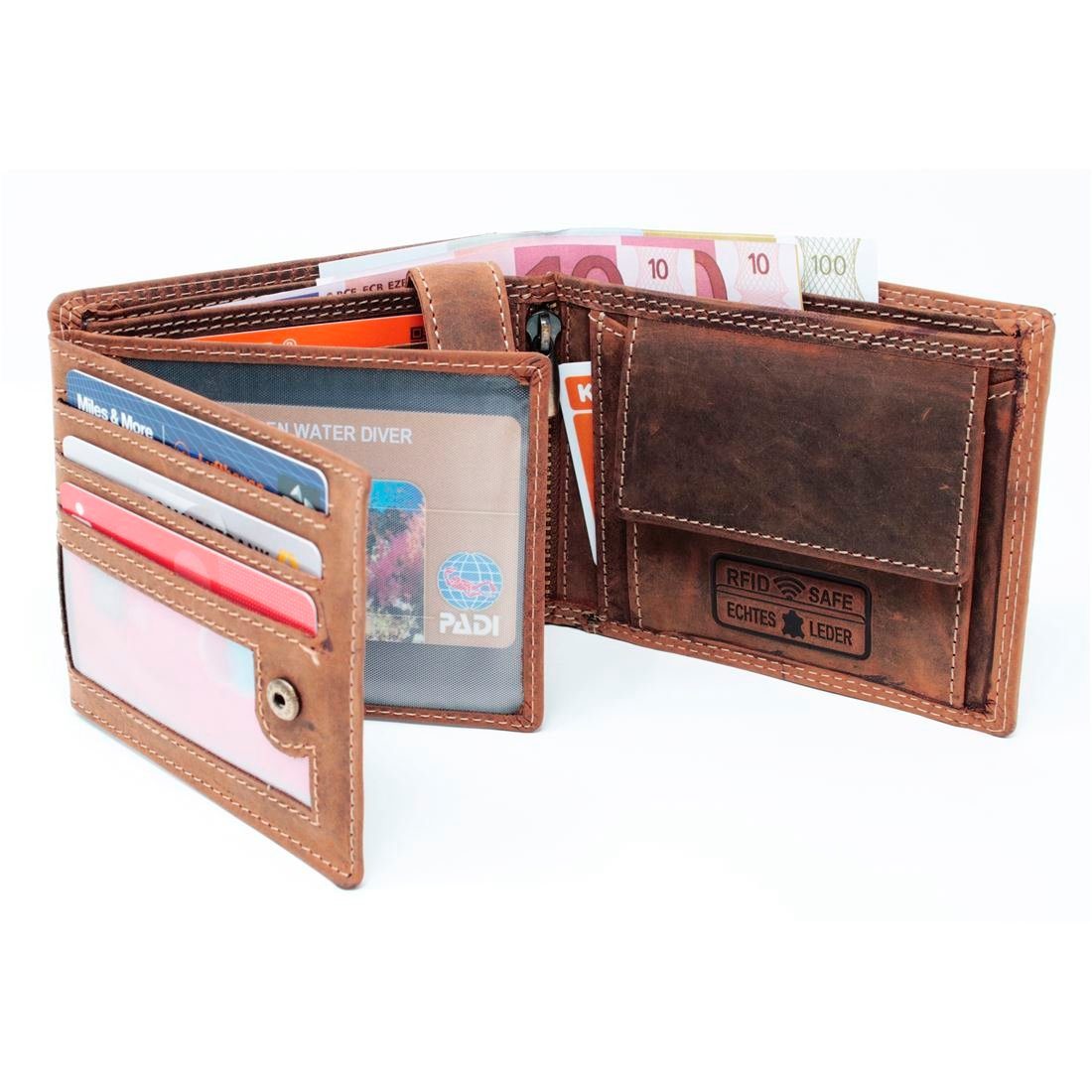 Herren mit Portemonnaie RFID Schutz Geldbörse Börse, Brieftasche Geldbeutel SHG und Brieftasche Münzfach Leder Geldbörse