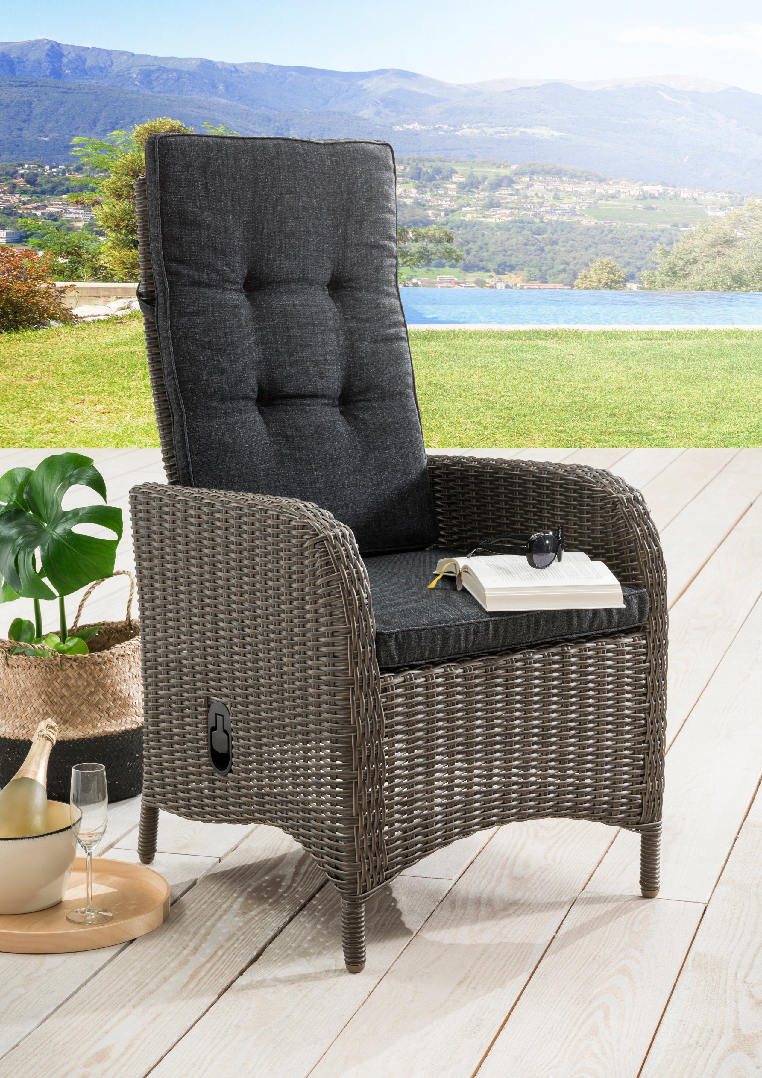 verstellbar, grau stufenlos (Set, St), PALMA 2 Rattanstuhl Auflage inkl. Destiny Hochlehner Polyrattan,