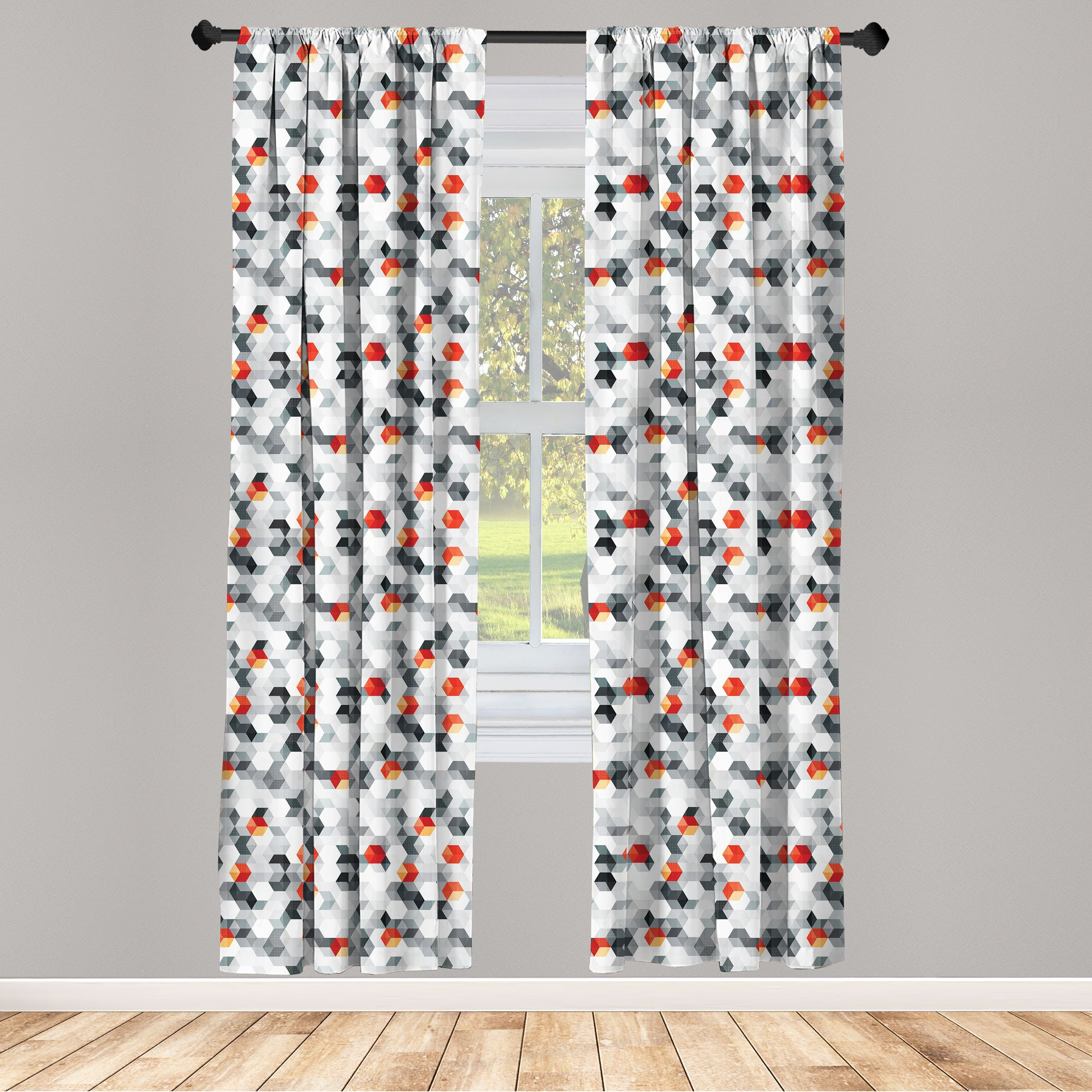 Gardine Vorhang für Wohnzimmer Schlafzimmer Dekor, Abakuhaus, Microfaser, Geometrisch Hexagons und Cubes