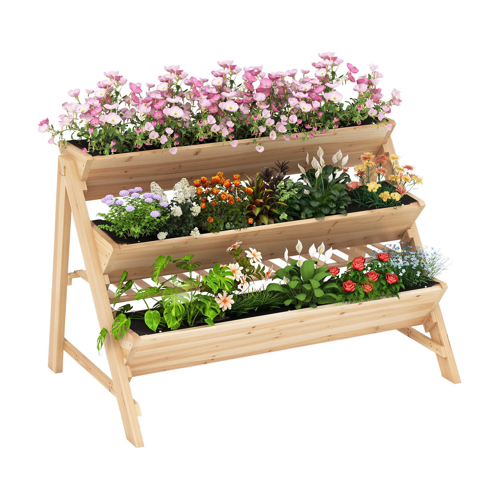 COSTWAY Hochbeet (1 St), Blumentopf, Blumenkasten, 3-stöckig, mit Ablage