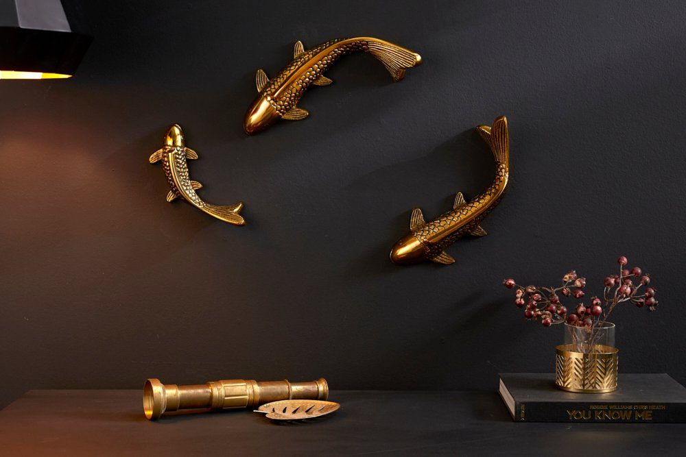 riess-ambiente Wanddekoobjekt (Set, Asiatisch · · 3 · gold · Wanddekoration KOI Metall · Fische 28cm Skulptur St), Maritim