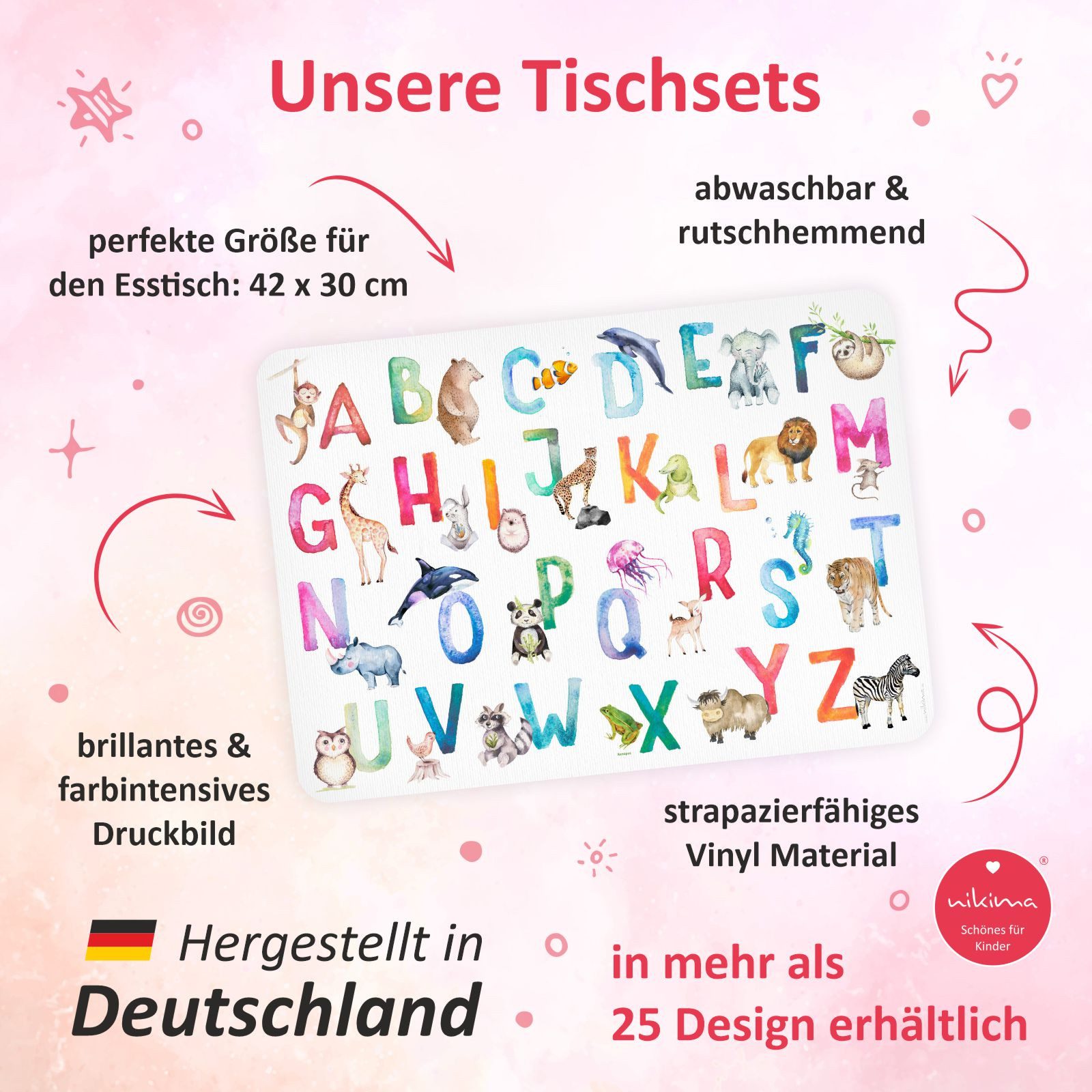 nikima Platzset stabiles Vinyl Tischset Waldtiere Kinder Platzset abwaschbar, (1-St)