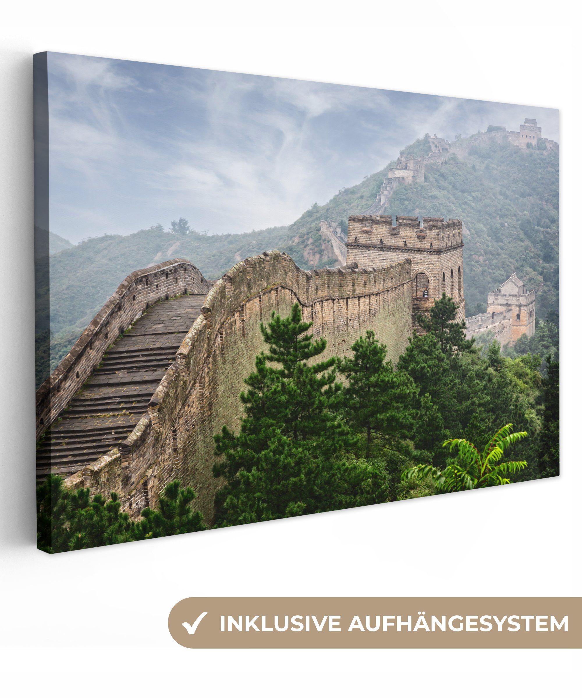 OneMillionCanvasses® Leinwandbild Die Chinesische Mauer in den Bergen, (1 St), Wandbild Leinwandbilder, Aufhängefertig, Wanddeko, 30x20 cm