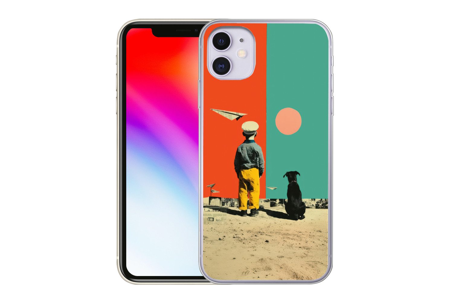 MuchoWow Handyhülle für Apple iPhone 11 Retro - Junge - Hund - Rot - Grün, Smartphone-Bumper, Print, Handy Schutzhülle Dünn