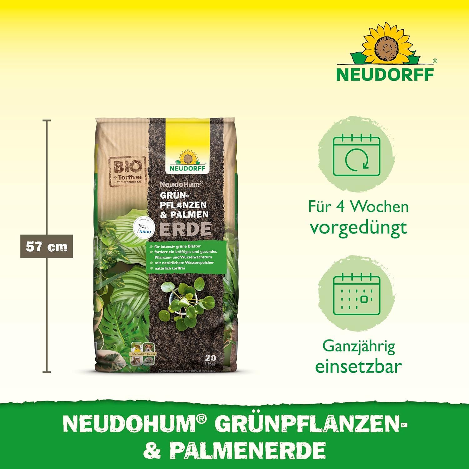 Neudorff Pflanzerde NeudoHum Grünpflanzen- & PalmenErde 20 Liter, für 4 Wochen vorgedüngt