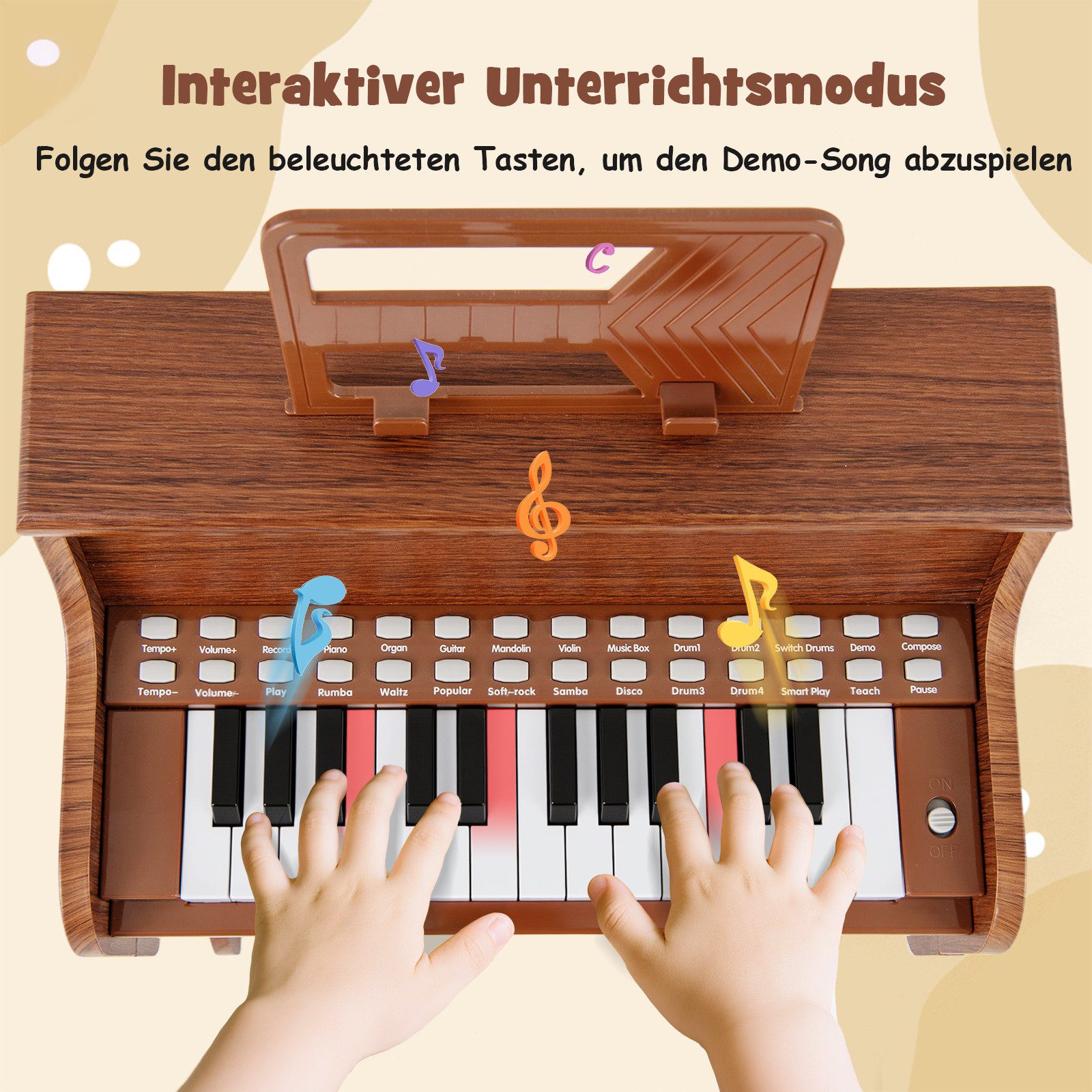 COSTWAY Spielzeug-Musikinstrument, 25-Tasten-Kinderklavier mit Hocker & Notenhalter