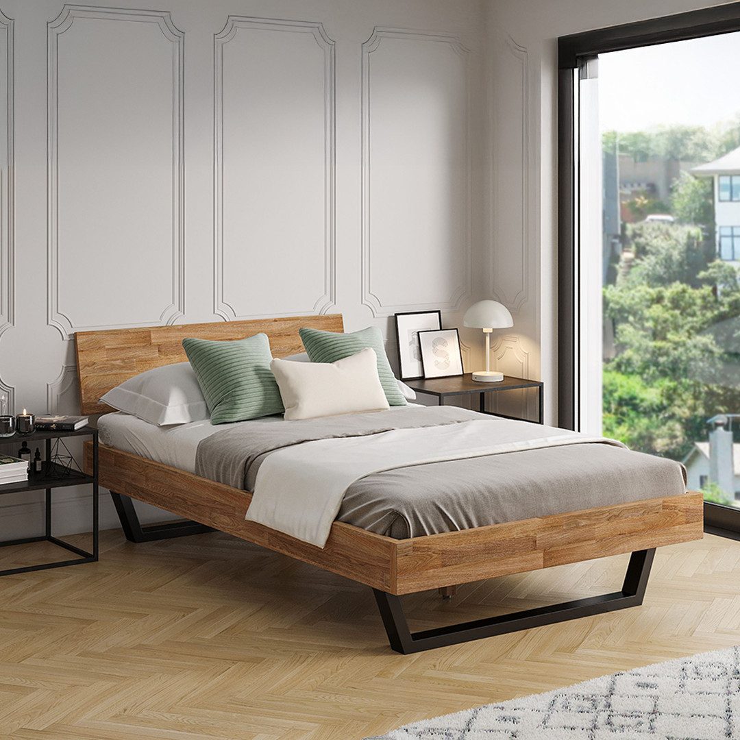 skølm Massivholzbett Alver, natur geölt mit Metallkufen, verfügbar in 120/1 günstig online kaufen