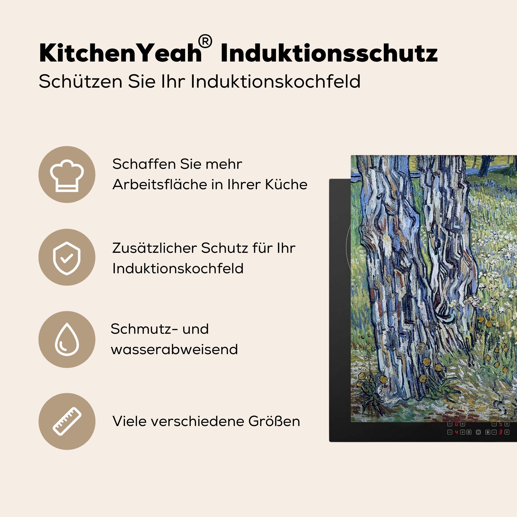 Gogh, Gras 59x52 Baumstämme Induktionsmatte Herdblende-/Abdeckplatte für - Ceranfeldabdeckung (1 die van küche, im Vinyl, cm, MuchoWow Vincent tlg),